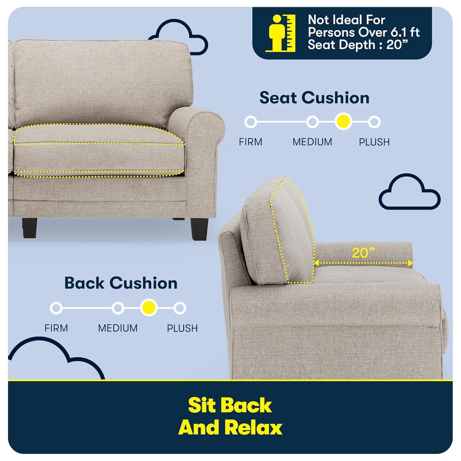 Serta Copenhagen 73" Rolled Arm Sofa, Easy Care Fabric, Soft Pillow Back, Pocket Coil Seat Cushions