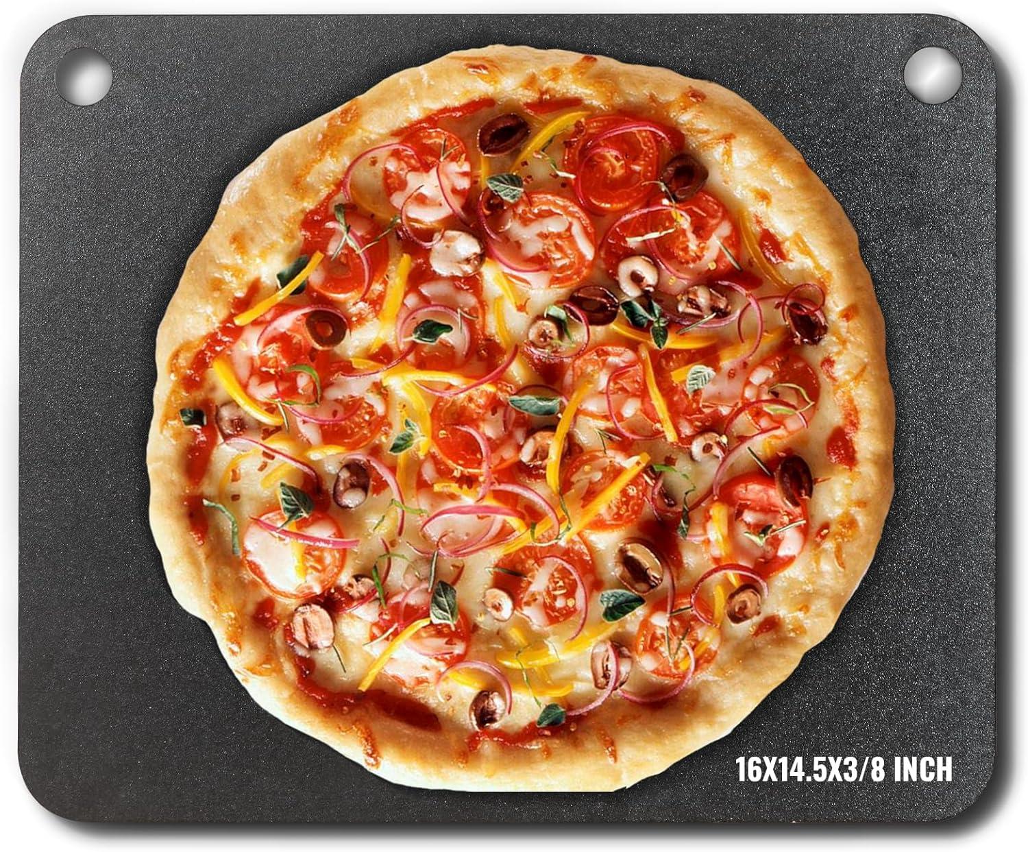 VEVOR Pizza Steel, 16" x 14.5" x 3/8" Pizza Steel Plate for Oven, Pre-Seasoned Carbon Steel Pizza Baking Stone with 20X Higher Conductivity, Heavy Duty Pizza Pan for Outdoor Grill, Indoor Oven