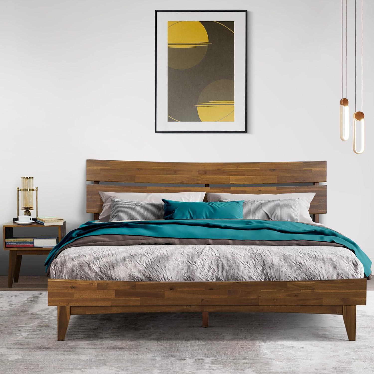 Acacia Aurora Solid wood bed frame & Nightstand - Queen - Walnut