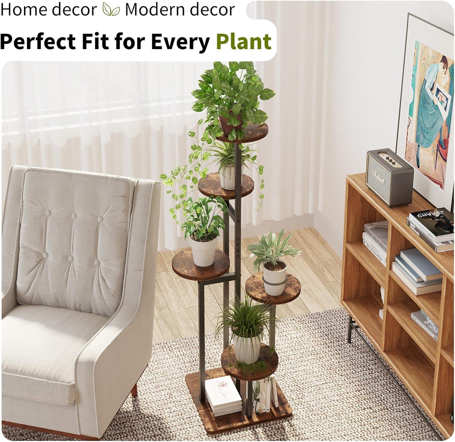 Brown 5-Tier Iron and MDF Corner Plant Stand