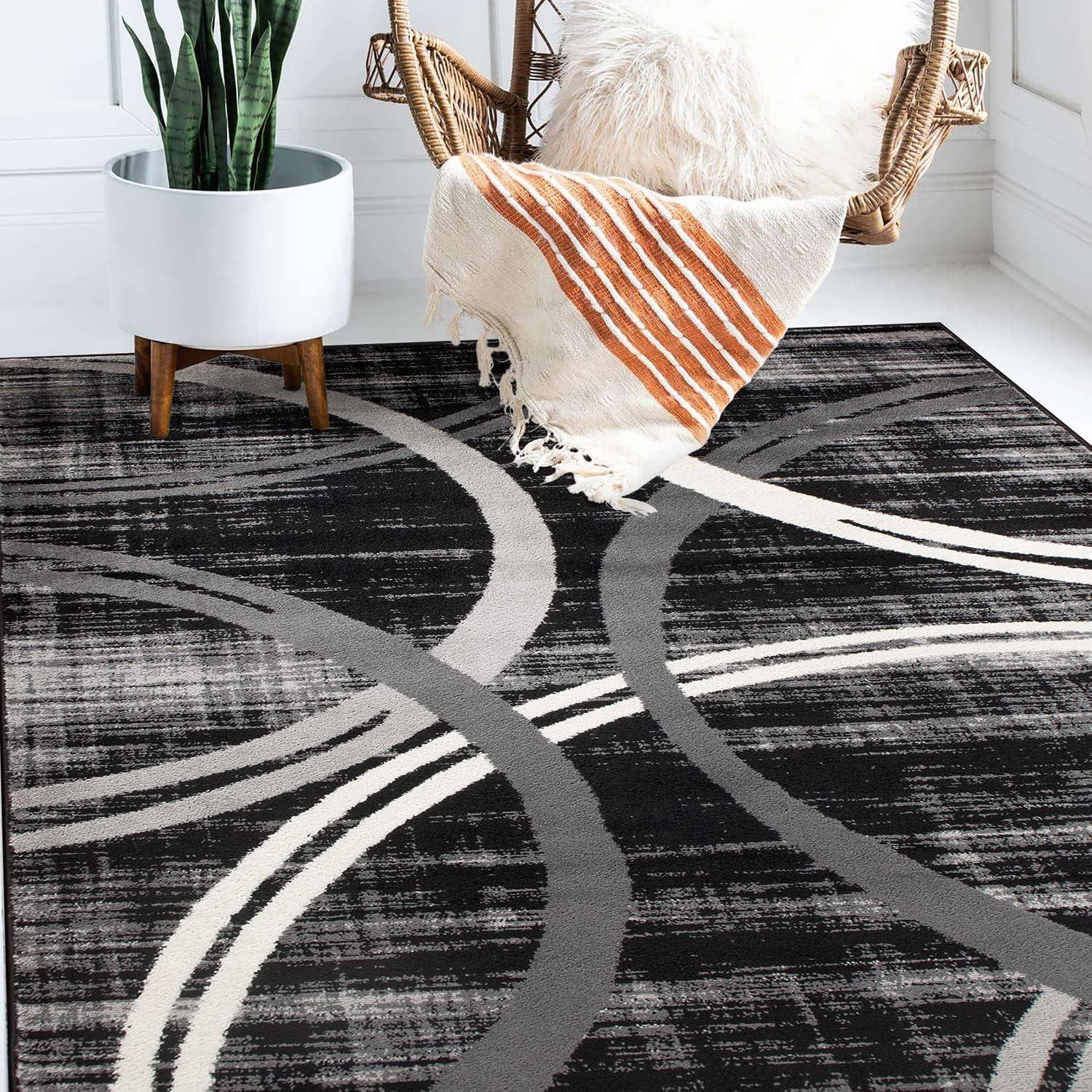 World Rug Gallery Contemporary Abstract Circles Design 3'3" x 5'  Black Area Rug