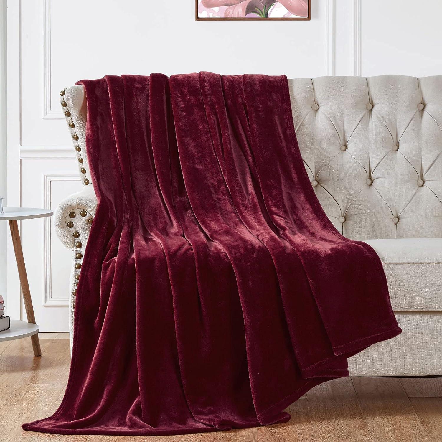 Walensee Ultra Soft Microplush Fleece Queen Blanket, 90" x 90", Burgundy, Machine Washable