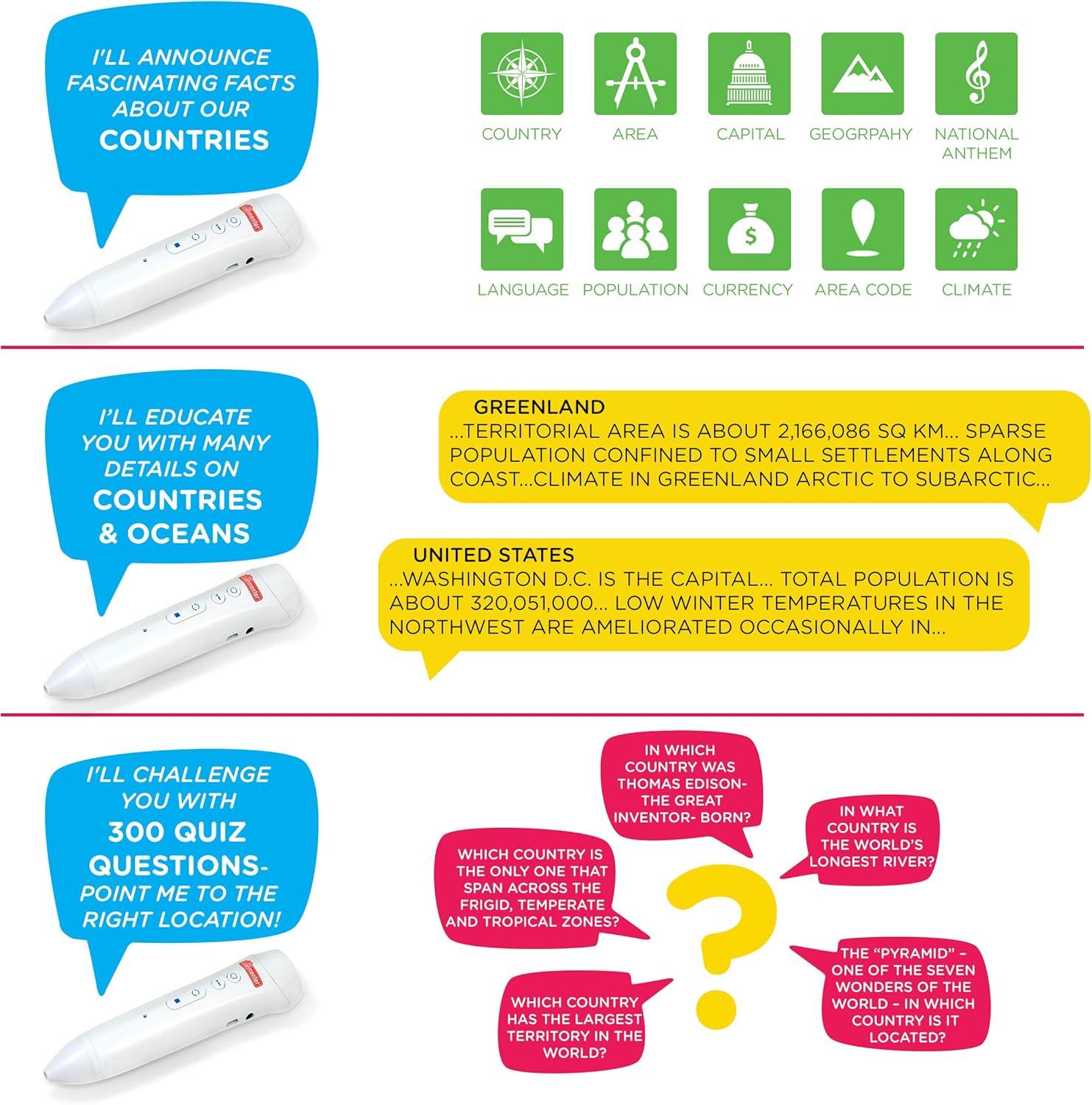Little Experimenter 9" Multicolor World Globe, Tabletop Geographic Globes, Interactive Globe with Smart Pen