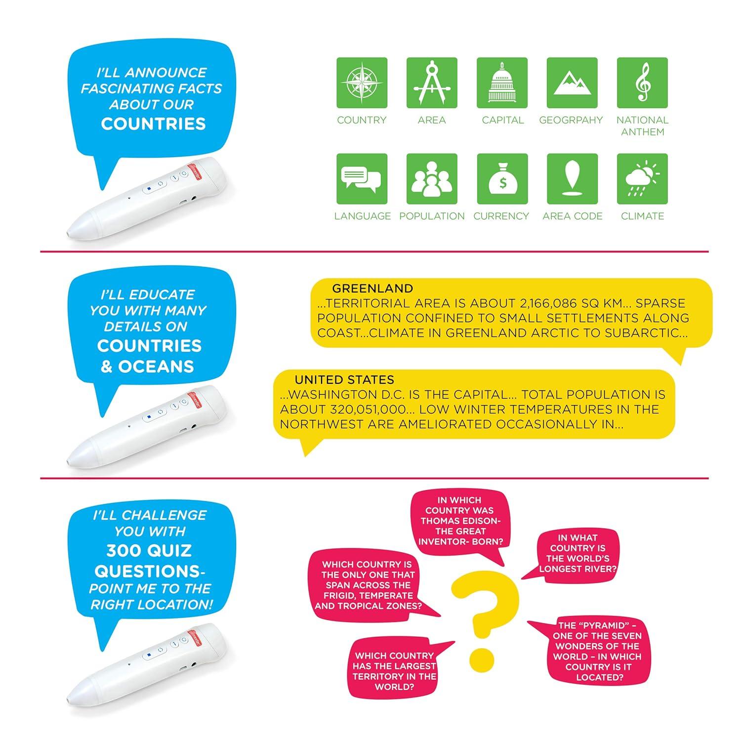 Little Experimenter 9" Multicolor World Globe, Tabletop Geographic Globes, Interactive Globe with Smart Pen