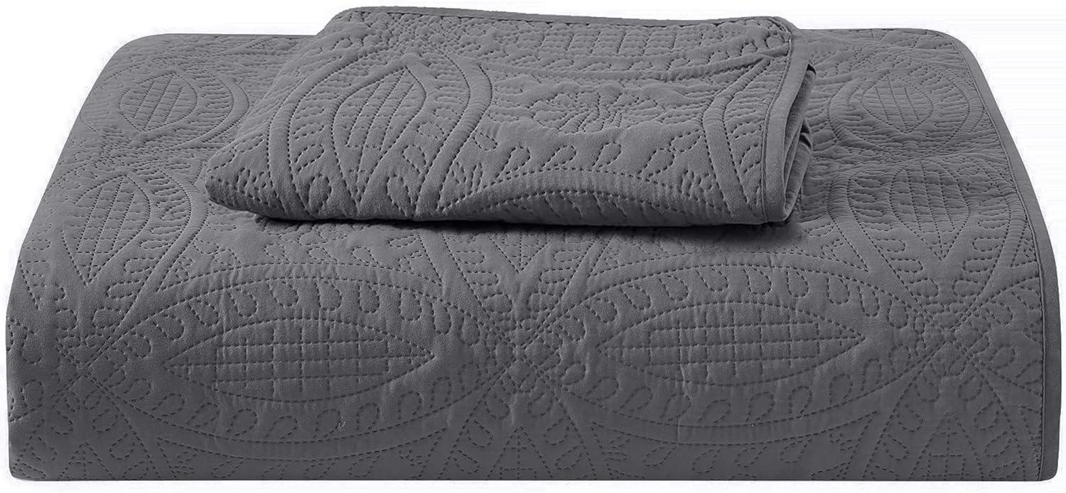 Gray Twin Reversible Microfiber Bedspread Coverlet Set