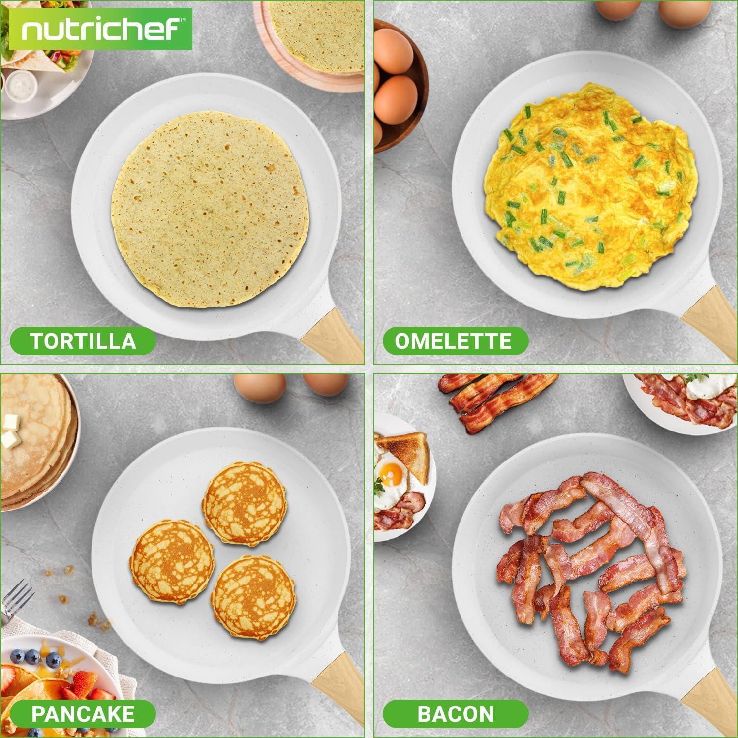 NutriChef Nutrichef 9.45” Non-Stick Crepe Pan With Wooden Spreader, Durable Marble Coated Dosa Pan, Bakelite Handle And Induction Bottom, Pfoa/Pfos Free, Dishwasher Safe, Even Heat Distribution