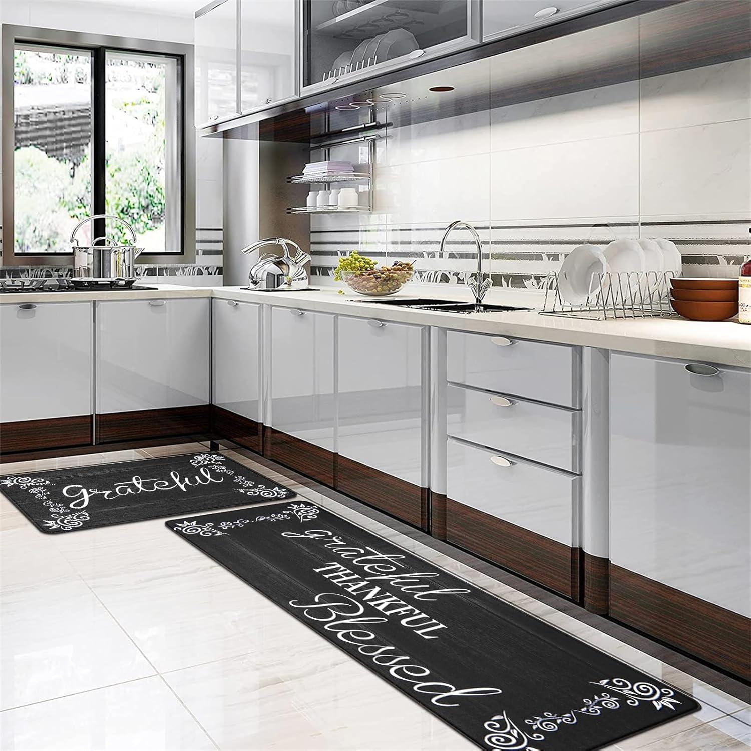 Rosalind Wheeler The Anti Fatigue Kitchen Mat Set of 2 Non Slip Cushioned Kitchen Mats for Floor Waterproof Farmhouse Kitchen Rugs and Mats Set Comfort Standing Desk Mat Carpet