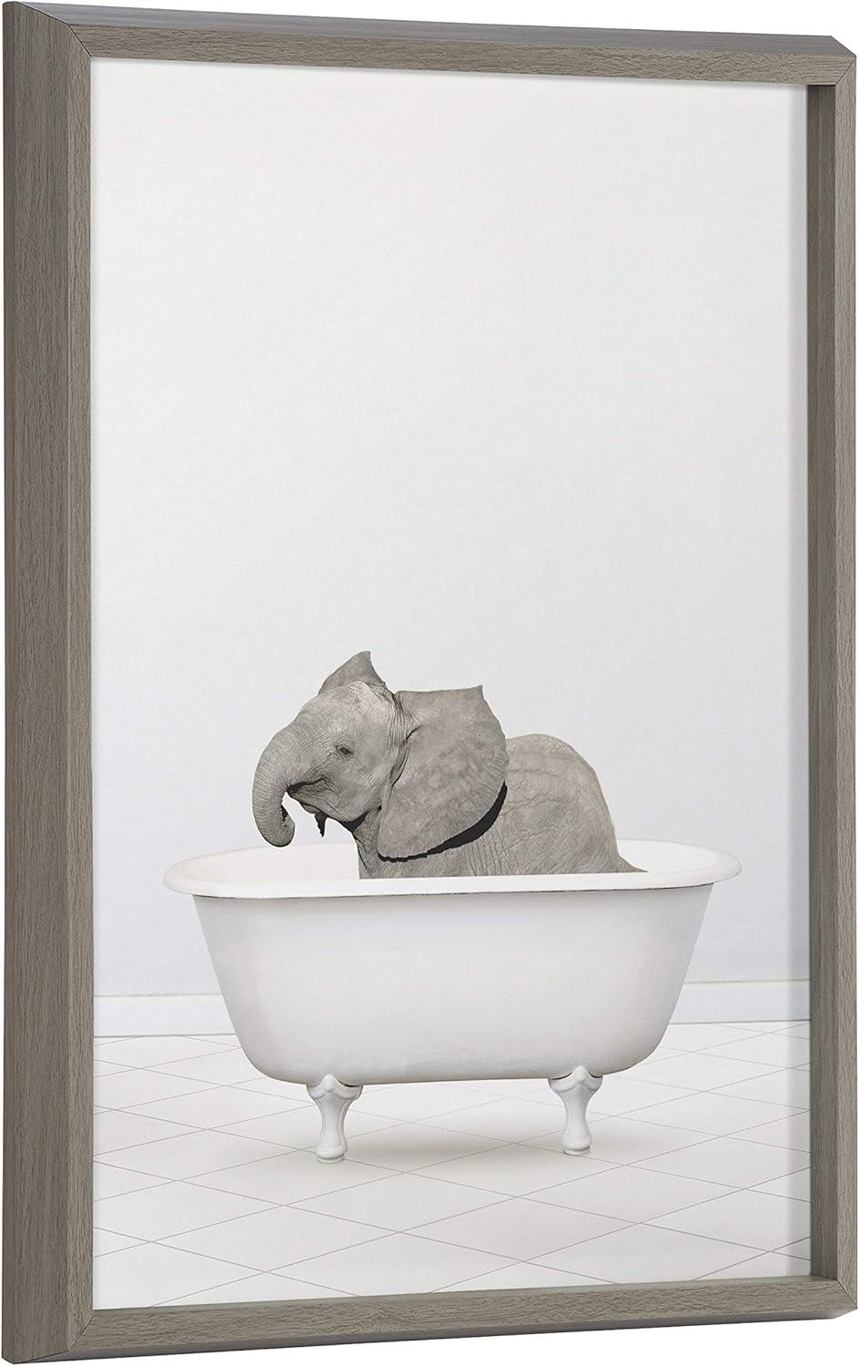 18" x 24" Blake Baby Elephant Solo Bathtub by Amy Peterson Framed Printed Art Gray - Kate & Laurel All Things Decor