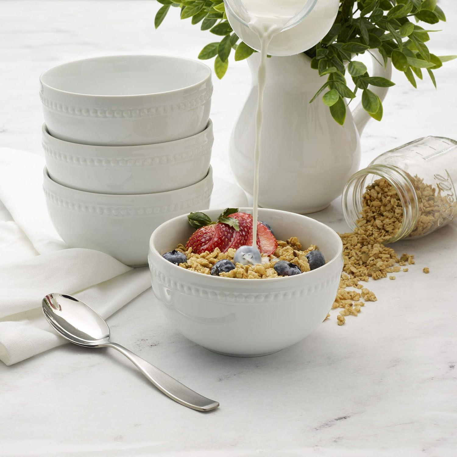 White Ceramic Beaded 26 Ounce Soup and Cereal Bowls