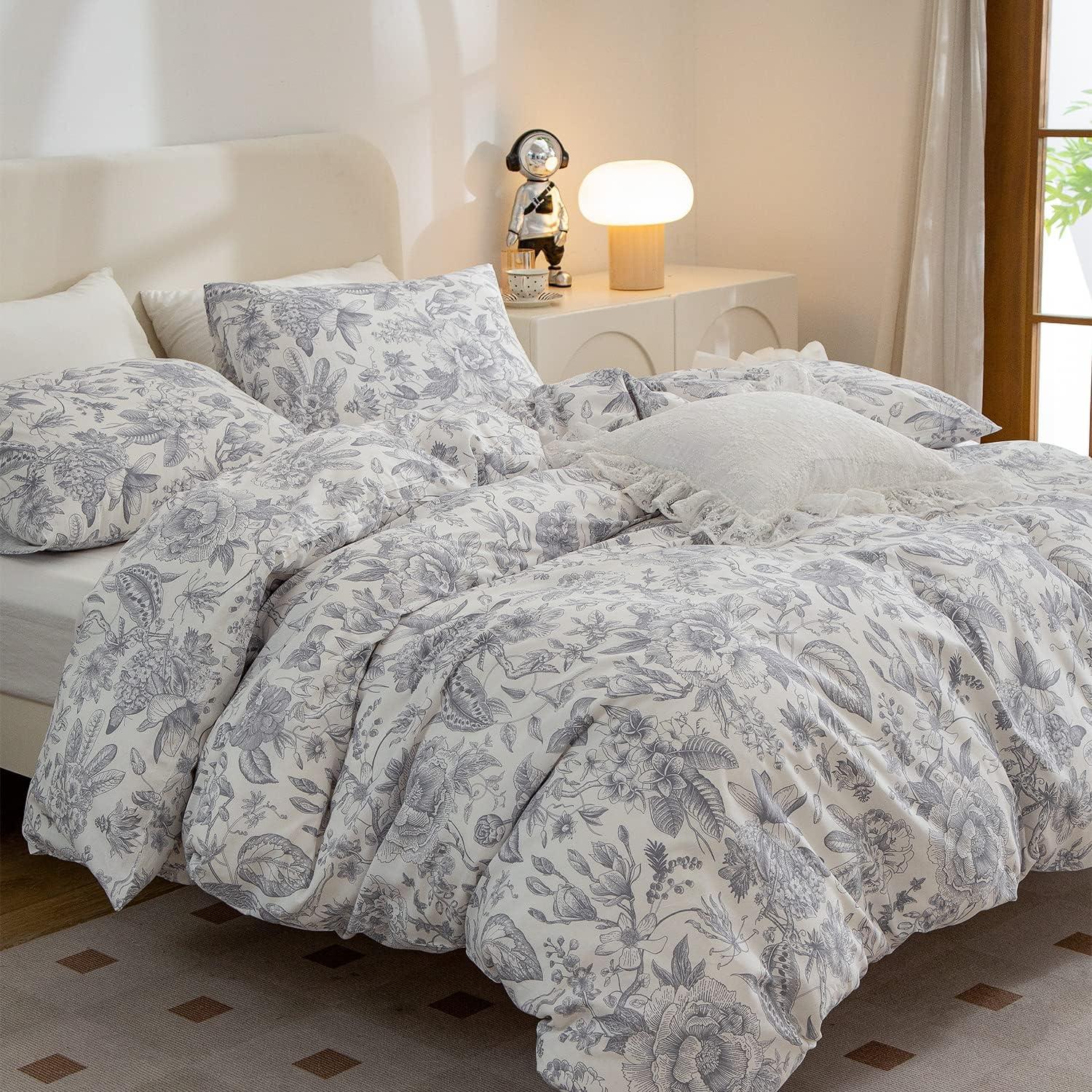 Floral Comforter Set Twin 2 Pieces Soft Cute Vintage Floral Bedding Comforter Lightweight Garden Style Floral Botanical Comforter Set for All Seasons 1 Comforter and 1 Pillowcases