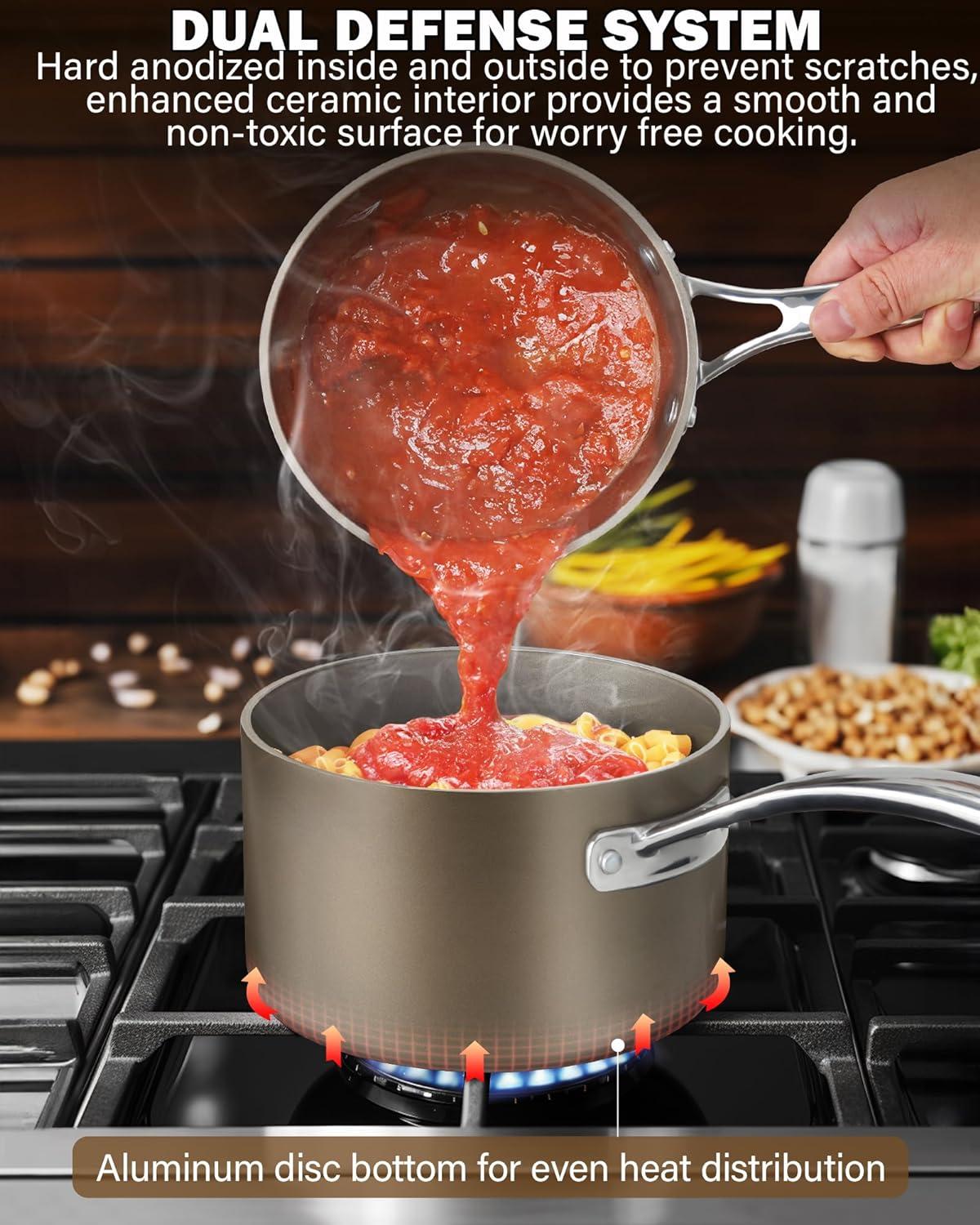 2-Quart Bronze Nonstick Aluminum Saucier with Glass Lid