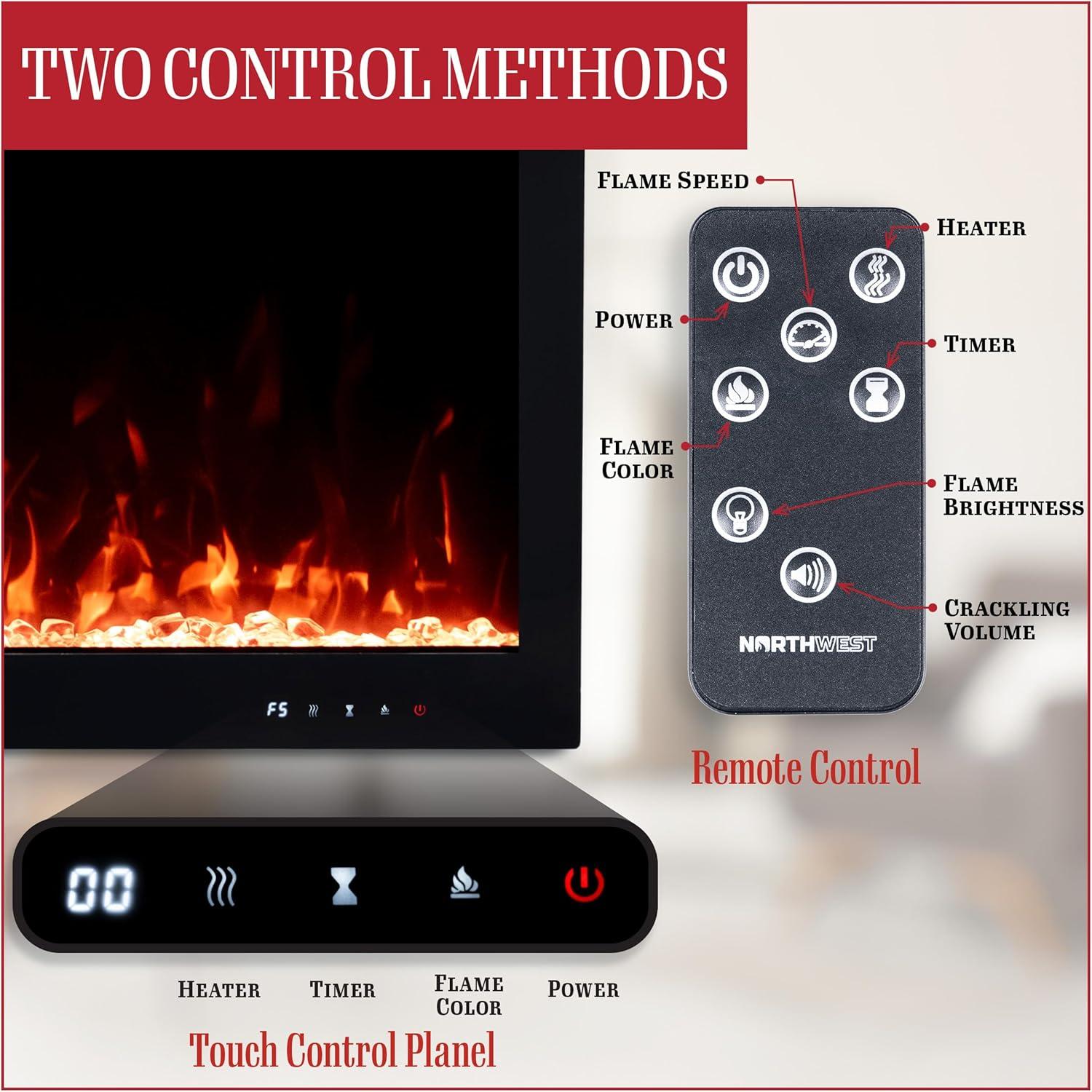 Northwest 60 Inch Electric Fireplace with Fire Crackling Sounds and Remote
