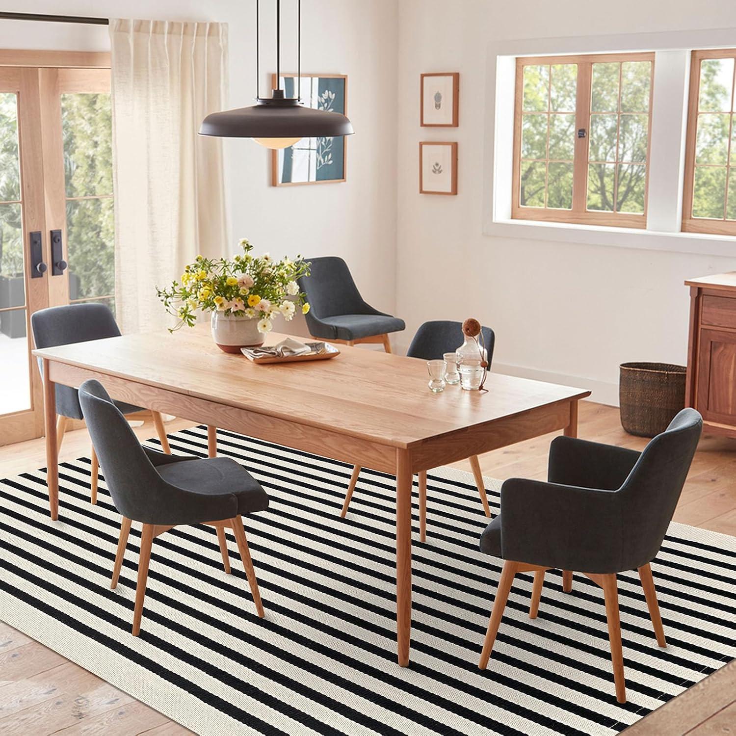 IOHOUZE Navy and White Striped Rug 2'x3' Front Door Rugs, Small Washable Area Rug for Front Porch, Spring Summer Doormats Outdoor Indoor, Cotton Rugs for Entryway Porch Entrance