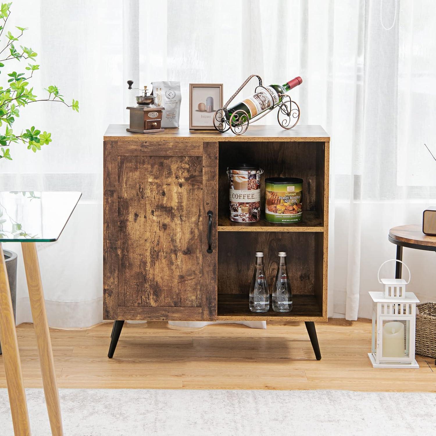 YYAo Buffet Sideboard, Cupboard Buffet Console Kitchen Sideboard,Mid-century Storage Cabinet with Single Door and Adjustable Shelves-Rustic Brown