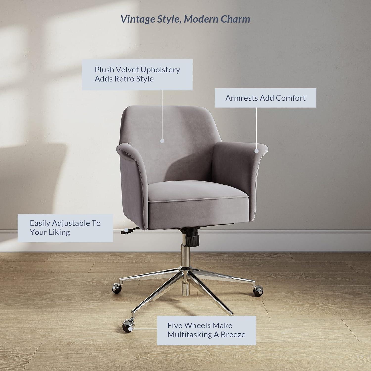 BELLEZE Modern Upholstered Velvet Desk Chair, Rolling Swivel Office Or Vanity Seating, Stylish Comfy Armchair With Easily Adjustable Height - Peyton (Blue)