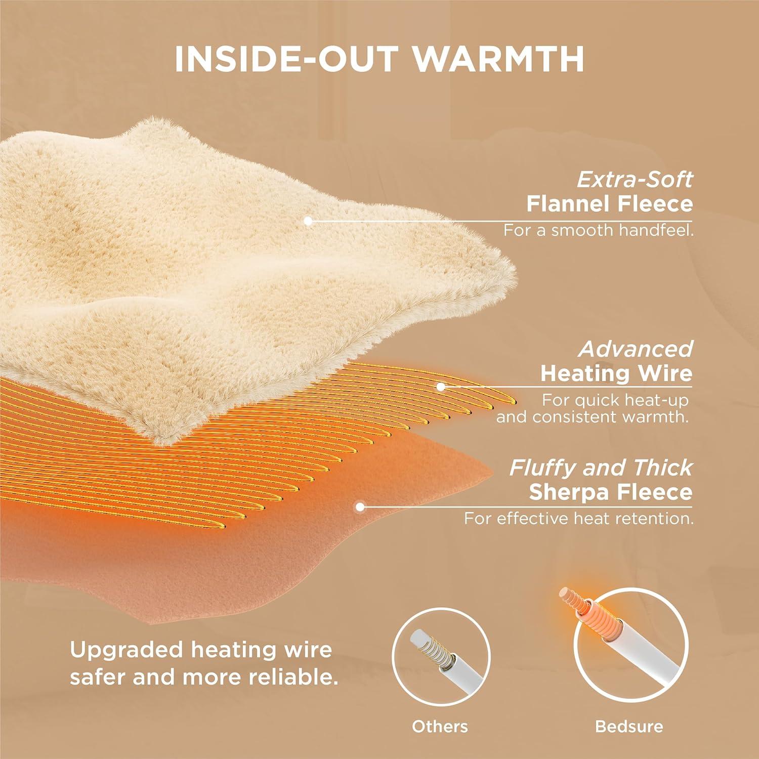 Bedsure | Electric Heated Blanket Soft & Washable Solid Flanne