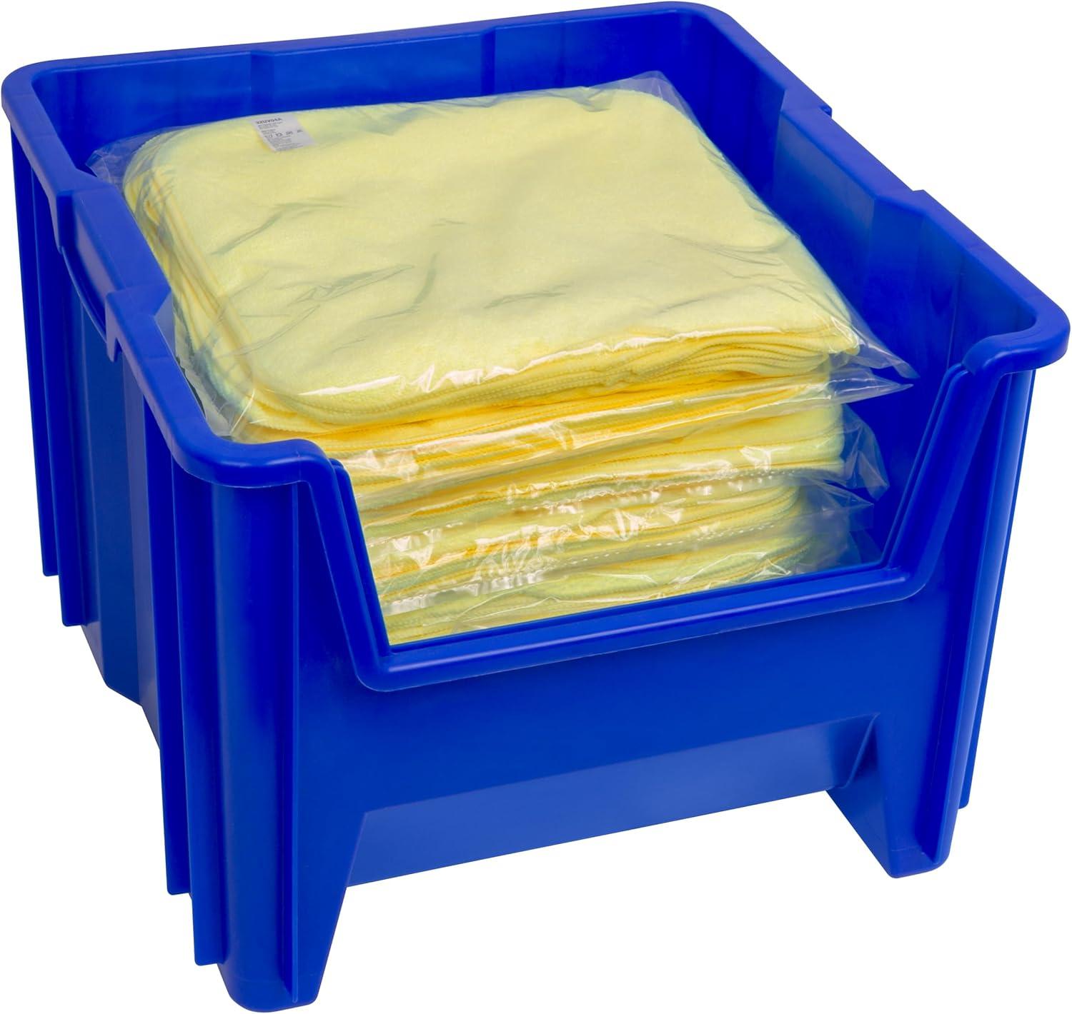 Blue Heavy Duty Stackable Plastic Storage Bin with Handle