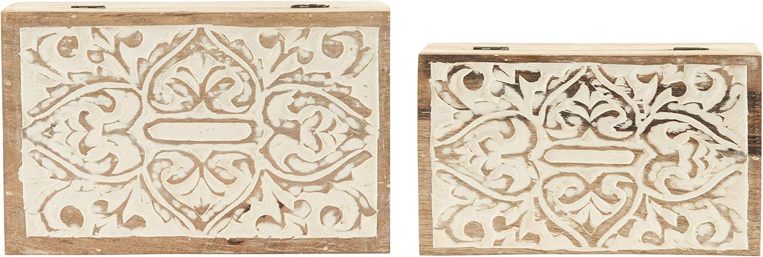 Set of 2 Decorative Hand Crafted Whitewashed Mango Wood Boxes with Lids - Storied Home: Online-Unique, Adult Storage