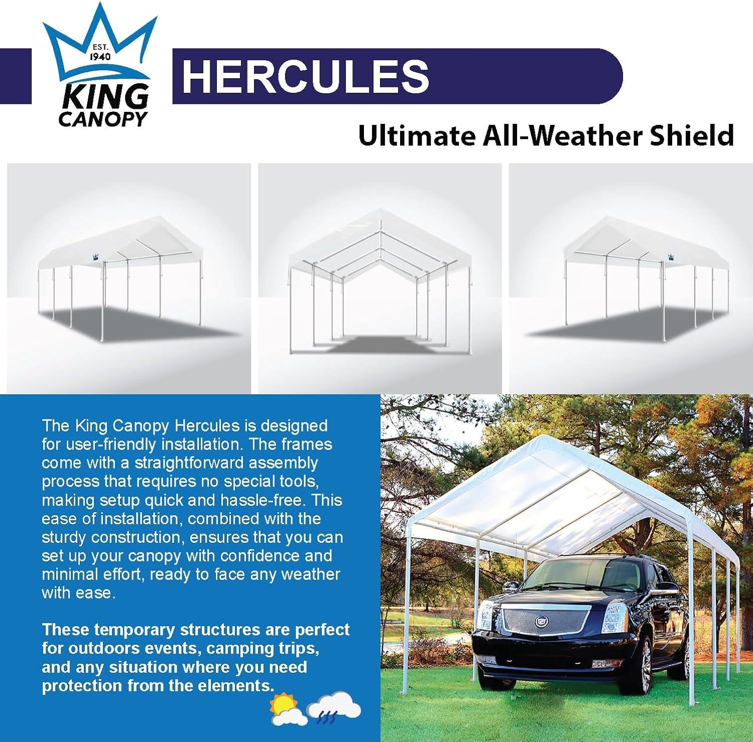 King Canopy Hercules 18ft x 27ft, 2-Inch Hammertone Steel Frame w/ buttons, 10-Leg Carport