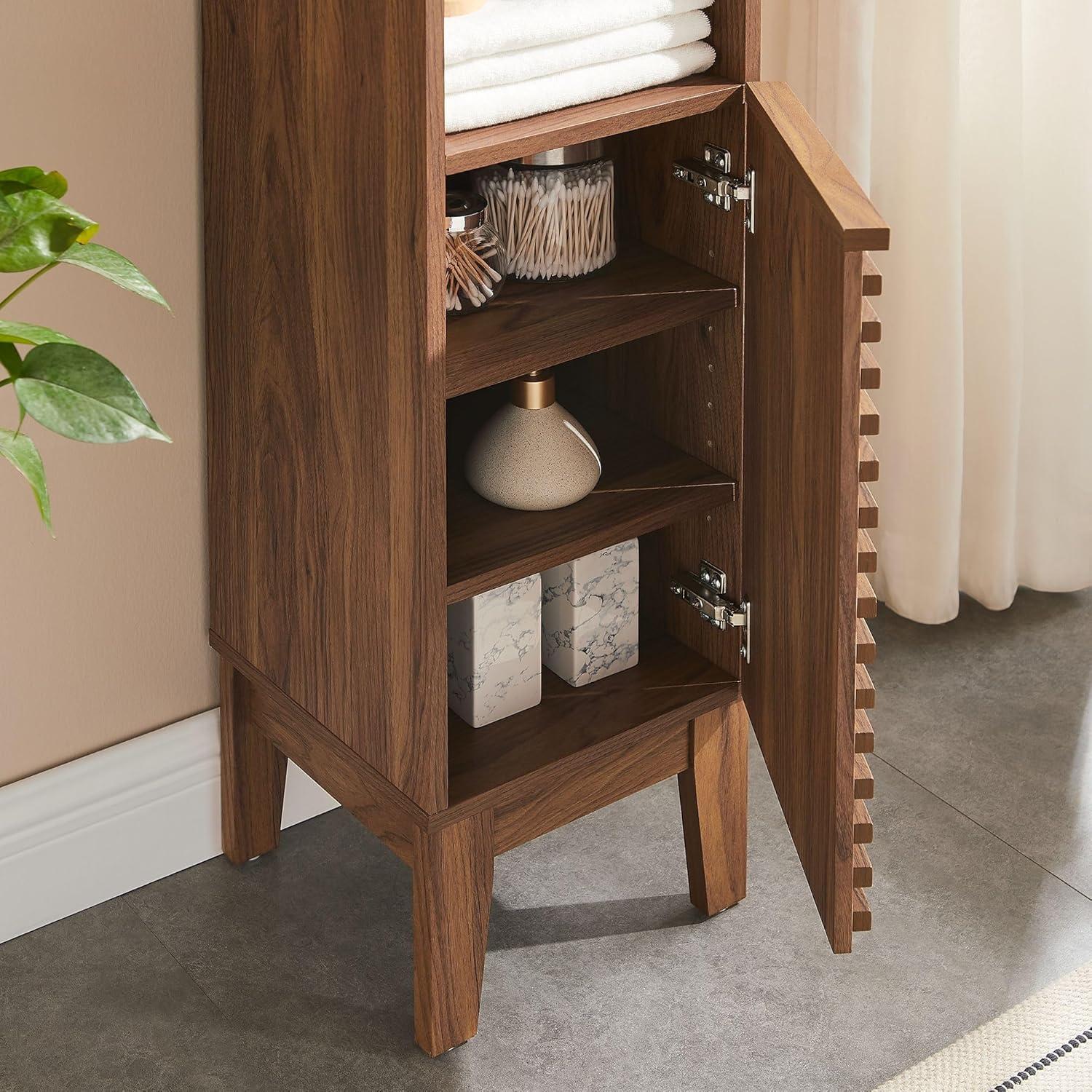 Walnut Tall Freestanding Cabinet with Adjustable Shelves