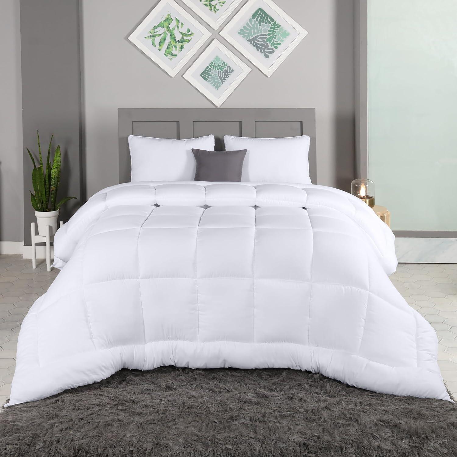 White Full All-Season Quilted Comforter with Corner Tabs