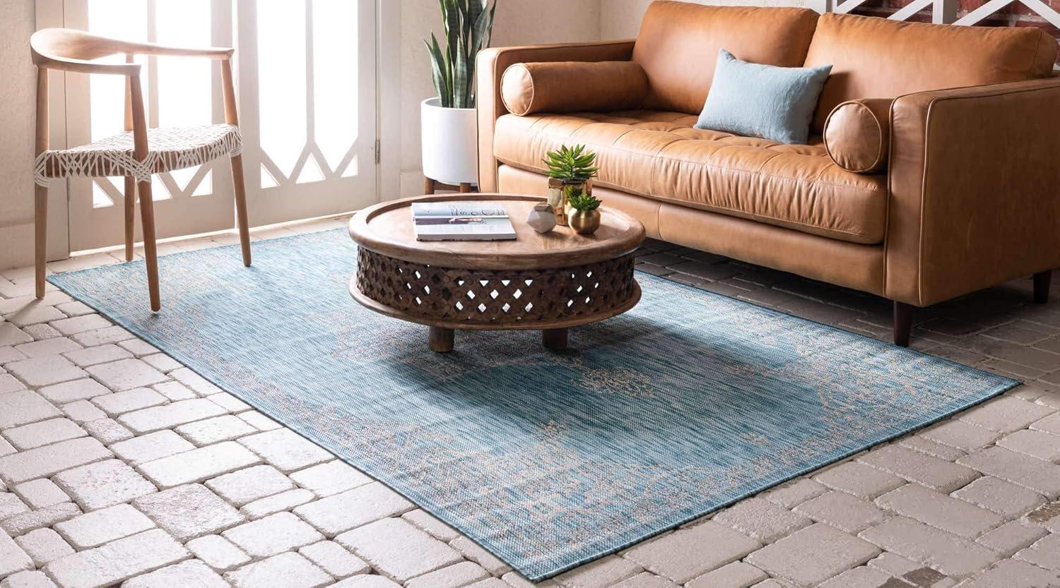 Unique Loom 5' 1 x 8' 0 Rectangle Indoor/Outdoor Traditional Light Aqua Area Rug