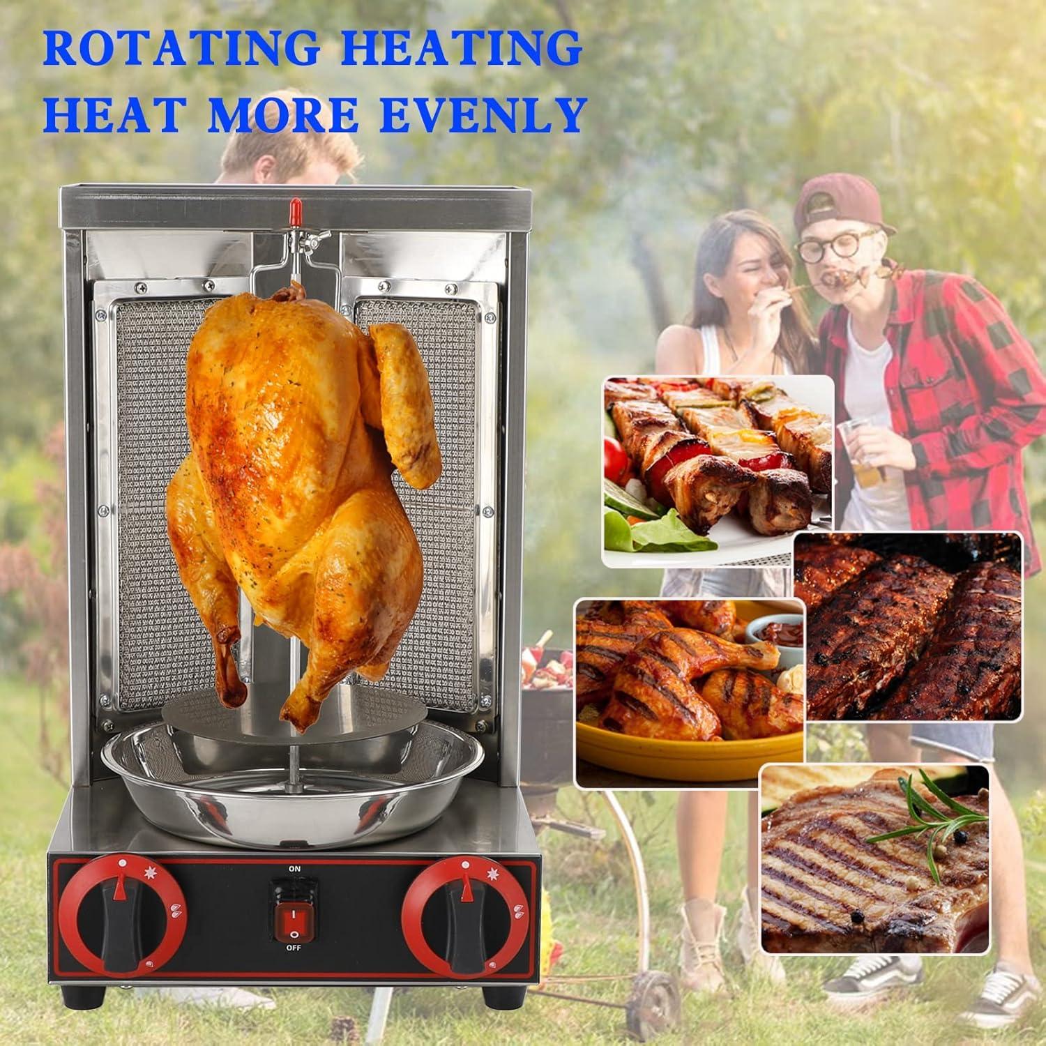 TOPTENG 110V 2000W Commercial Electric Vertical Gas Shawarma Broiler Machine Spinning Doner Kebab Gyro Grill Machine, Rotisserie Doner Kebab Gyro Grill Device for Restaurant Dinner Home Kitchen