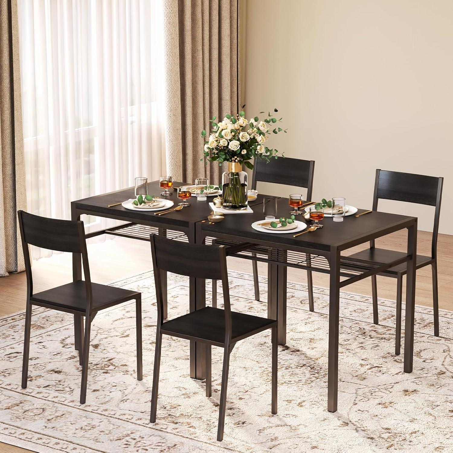 Black Metal and Wood 3-Piece Dining Set for Small Spaces