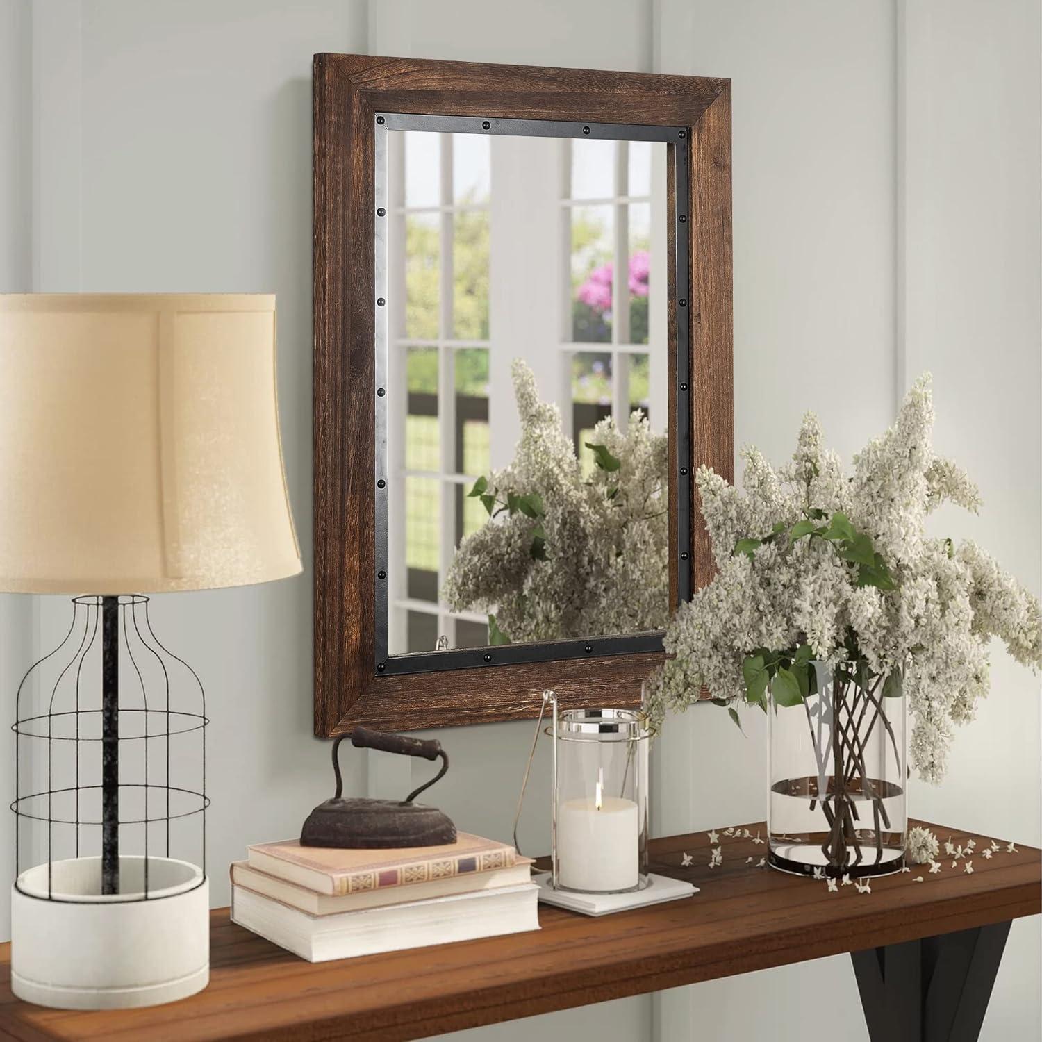 Rustic Natural Wood and Iron Rectangular Wall Mirror