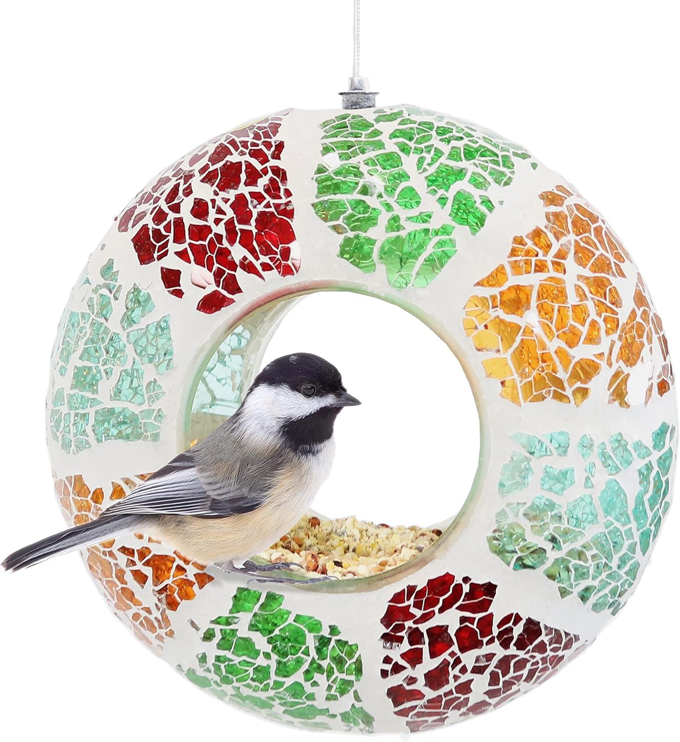 6.5" Summer Mosaic Glass Hanging Bird Feeder