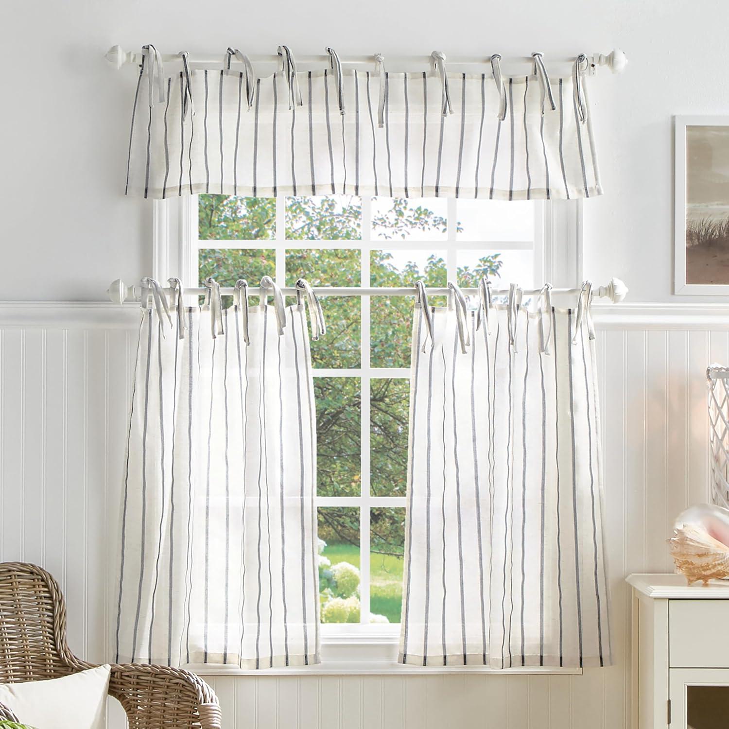 Martha Stewart Laguna Stripe Gray Tier & Valance Set