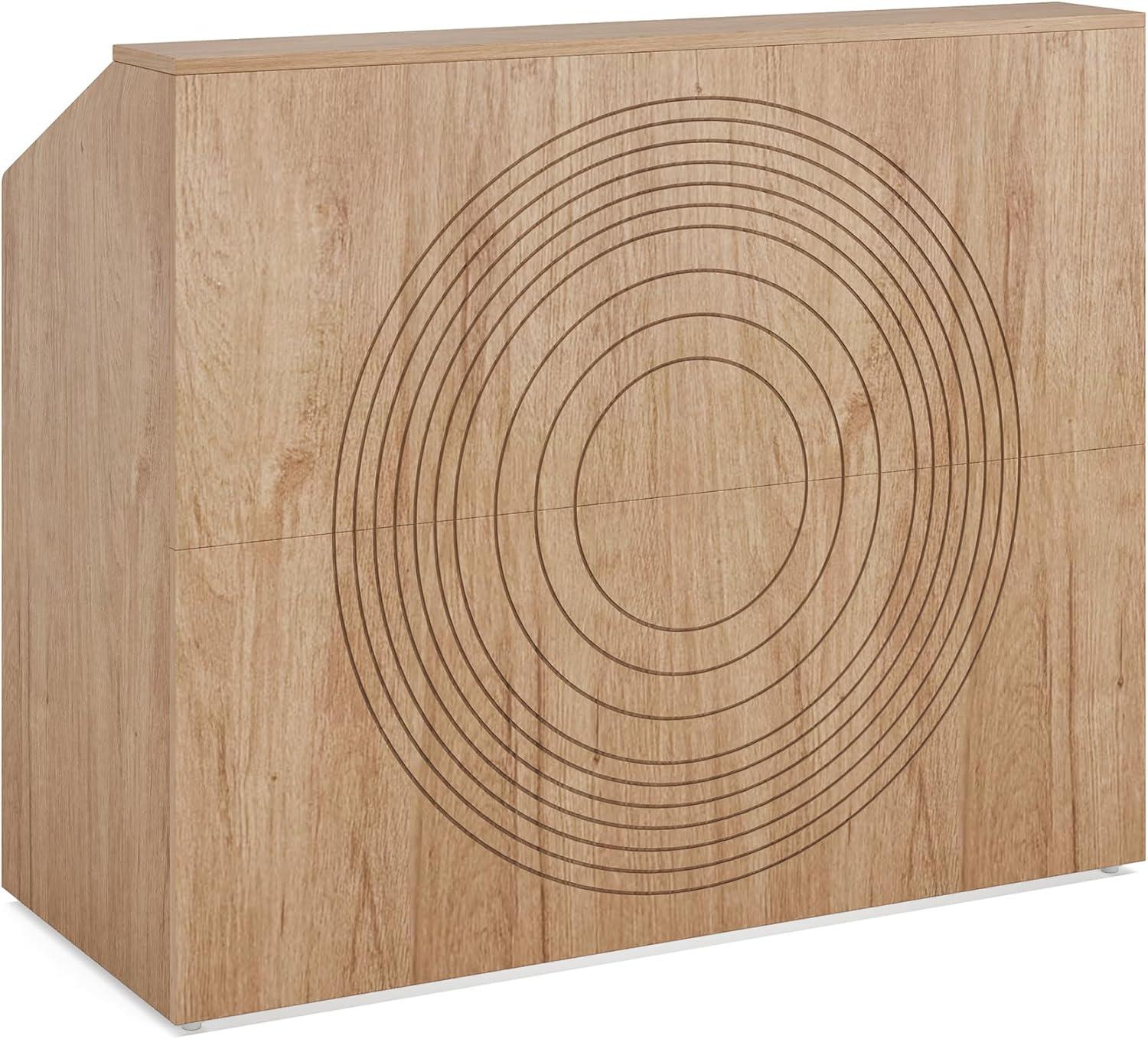 Tribesigns Reception Desk with Counter, Modern Front Desk Reception Room Table with Cable Grommet, 47 inch Retail Counter for Checkout, Lobby, Beauty Salon, Home Office Desk, Oak