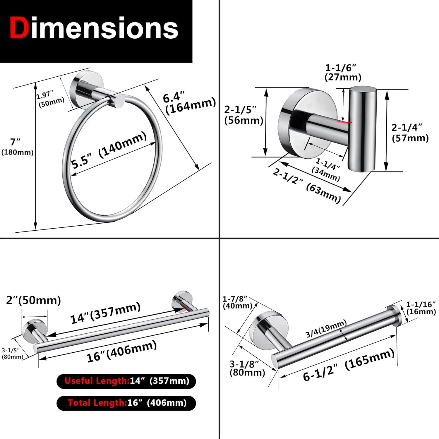 5-Piece Brushed Chrome Stainless Steel Bathroom Hardware Set