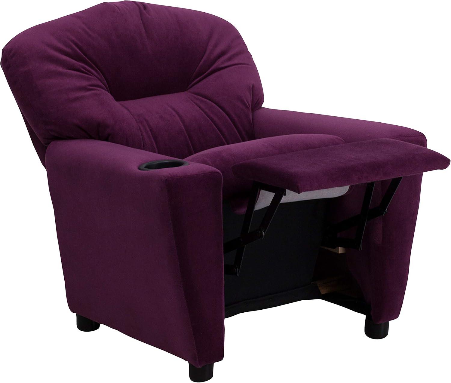 Flash Furniture Chandler Contemporary Purple Microfiber Kids Recliner with Cup Holder