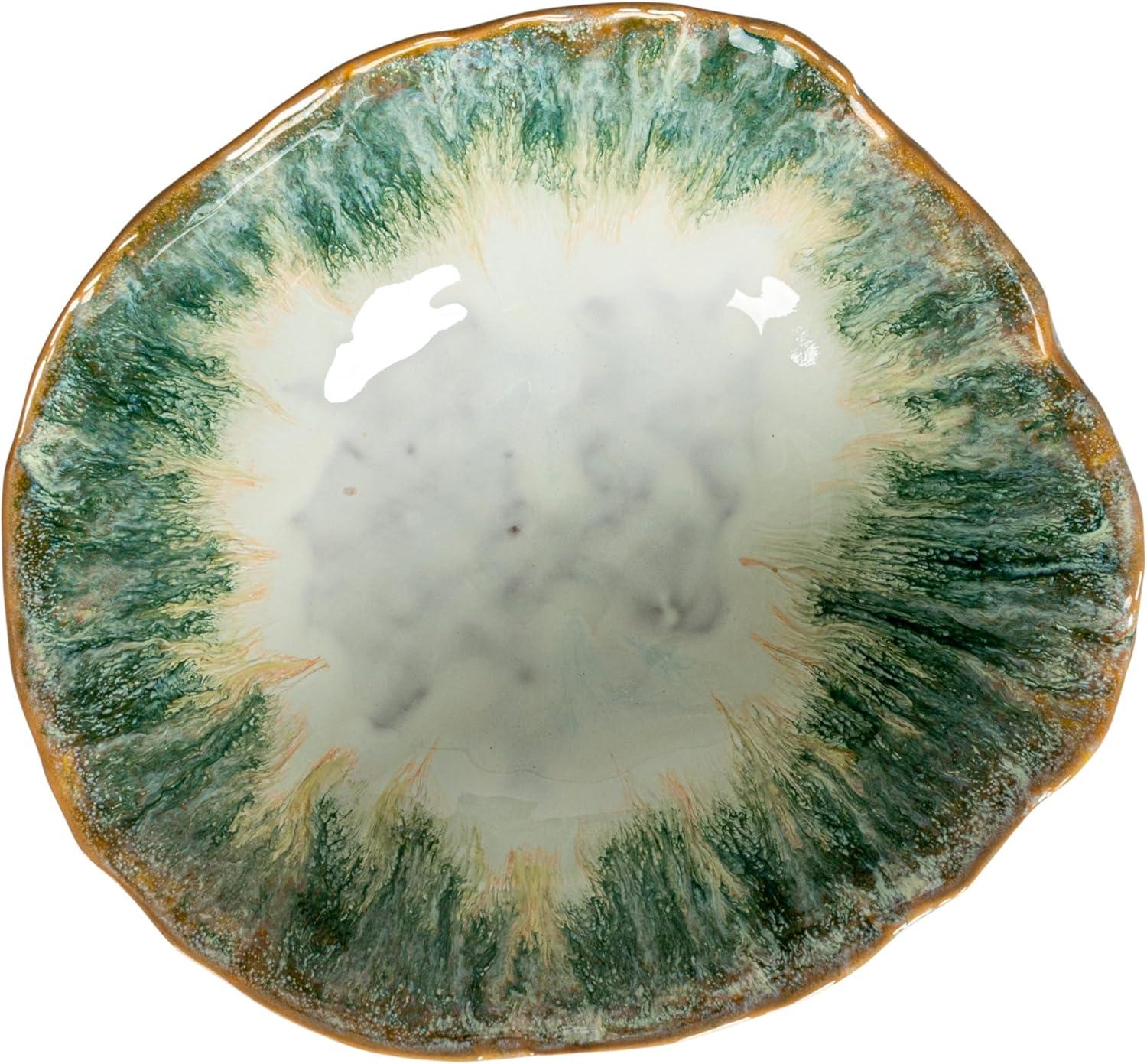 Green and Brown Speckled Stoneware Bowl with Stand