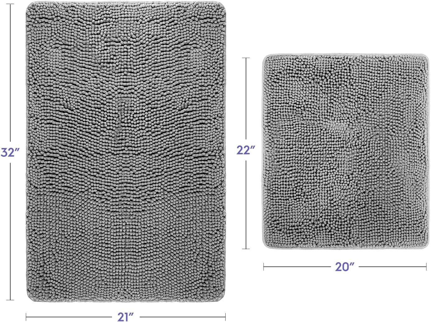 Latitude Run® Bathroom Rugs, Extra-Thick Memory Foam Bath Mat, Ultra-Soft Chenille Microfiber, Highly Absorbent, Machine Washable, Shaggy Bath Mats For Bathroom, Circular Cutout (21X32 + 20X22, 2Pcs) Grey