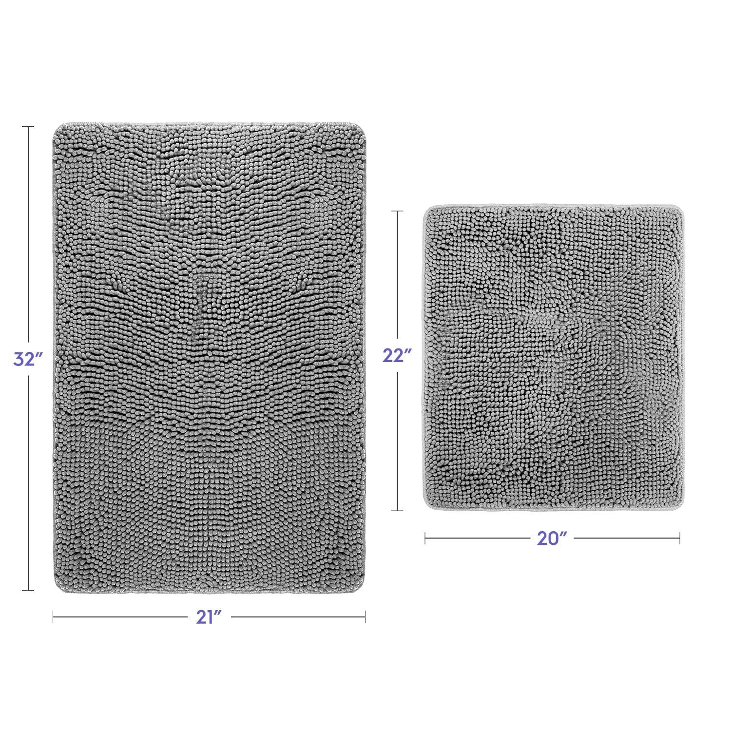 Latitude Run® Bathroom Rugs, Extra-Thick Memory Foam Bath Mat, Ultra-Soft Chenille Microfiber, Highly Absorbent, Machine Washable, Shaggy Bath Mats For Bathroom, Circular Cutout (21X32 + 20X22, 2Pcs) Grey
