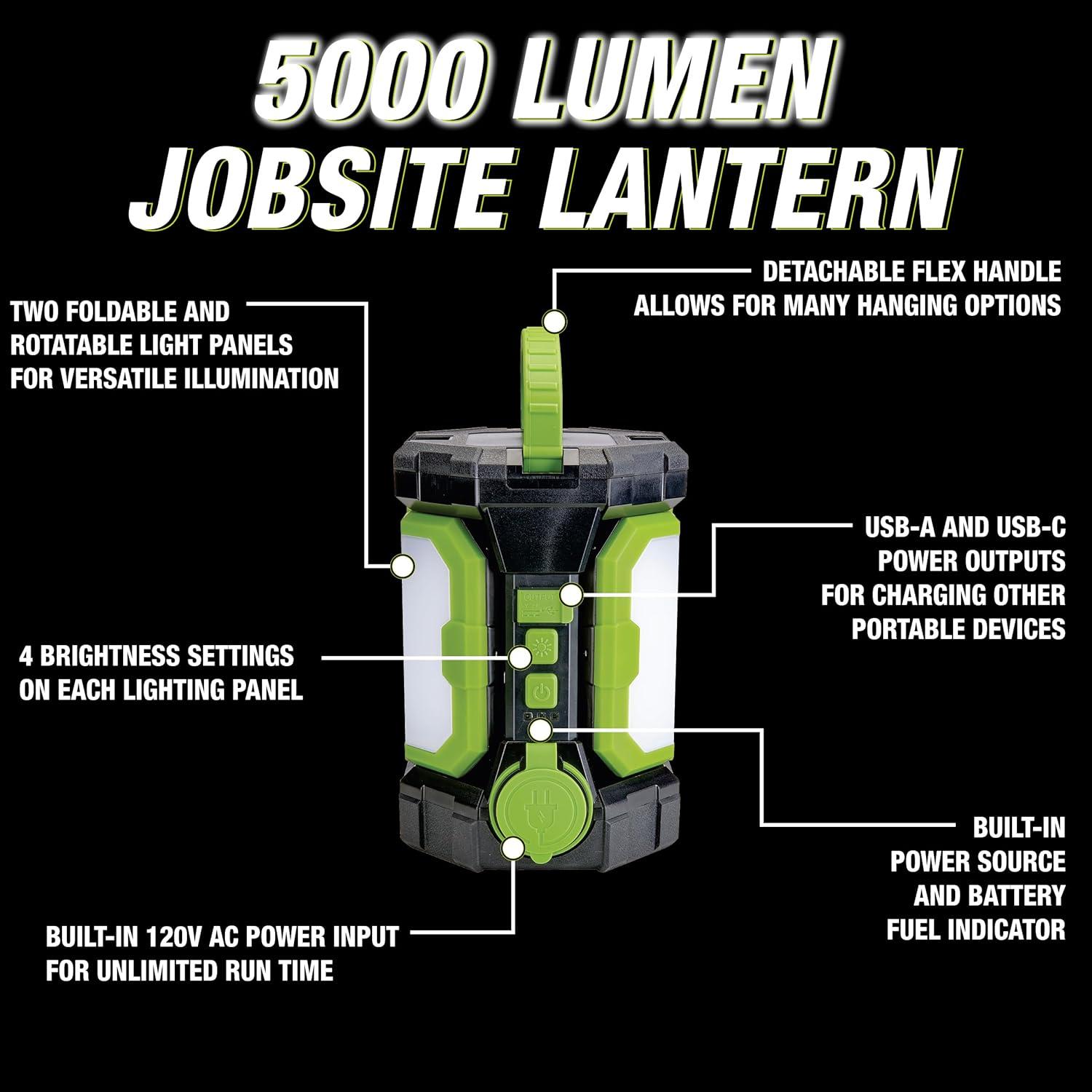 PowerSmith Voyager PVLP50A-C 5000 Lumen Jobsite Lantern / Work Light with 3-Way Power,  Bare Light Only