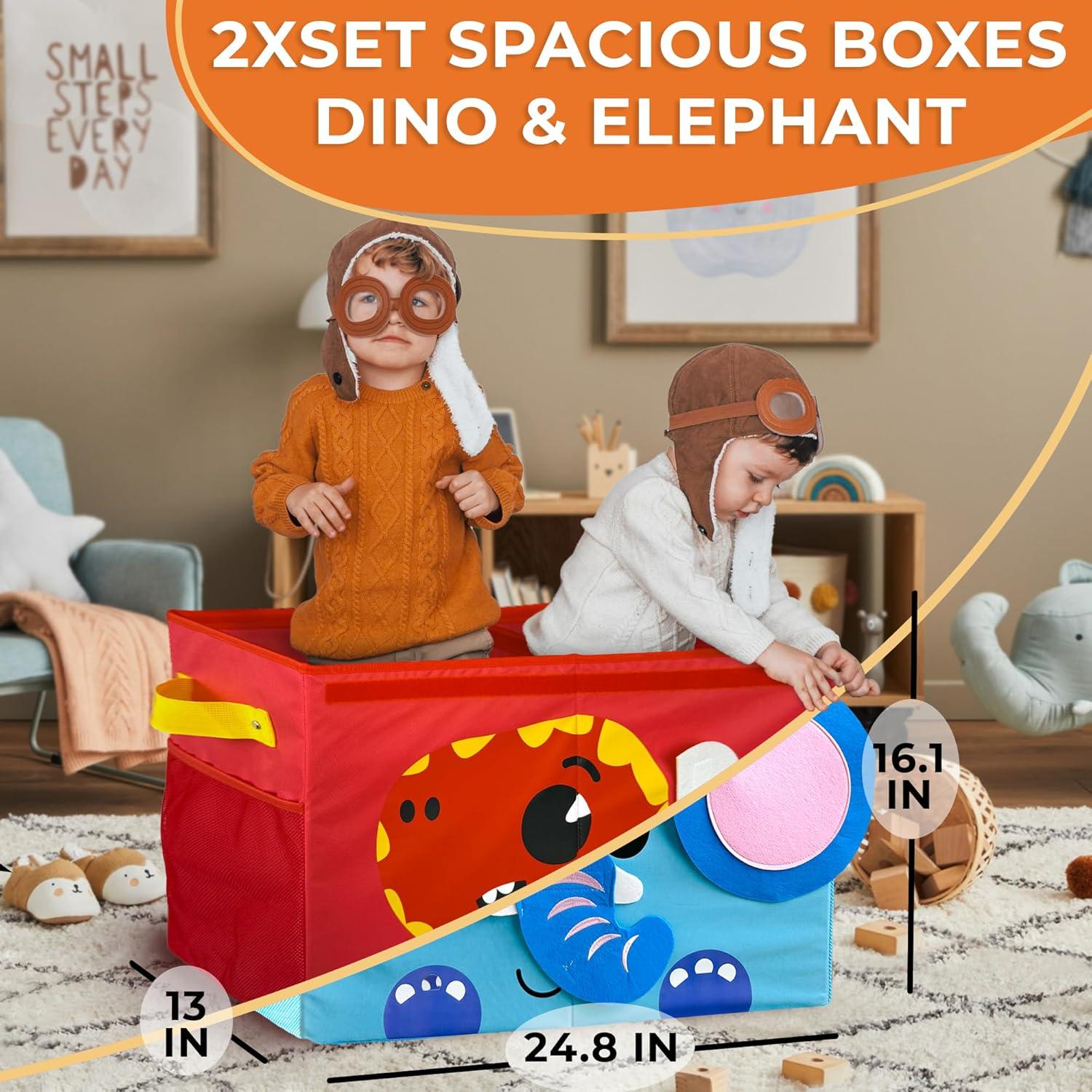 Orange Giraffe Fabric Collapsible Toy Storage Box with Handles