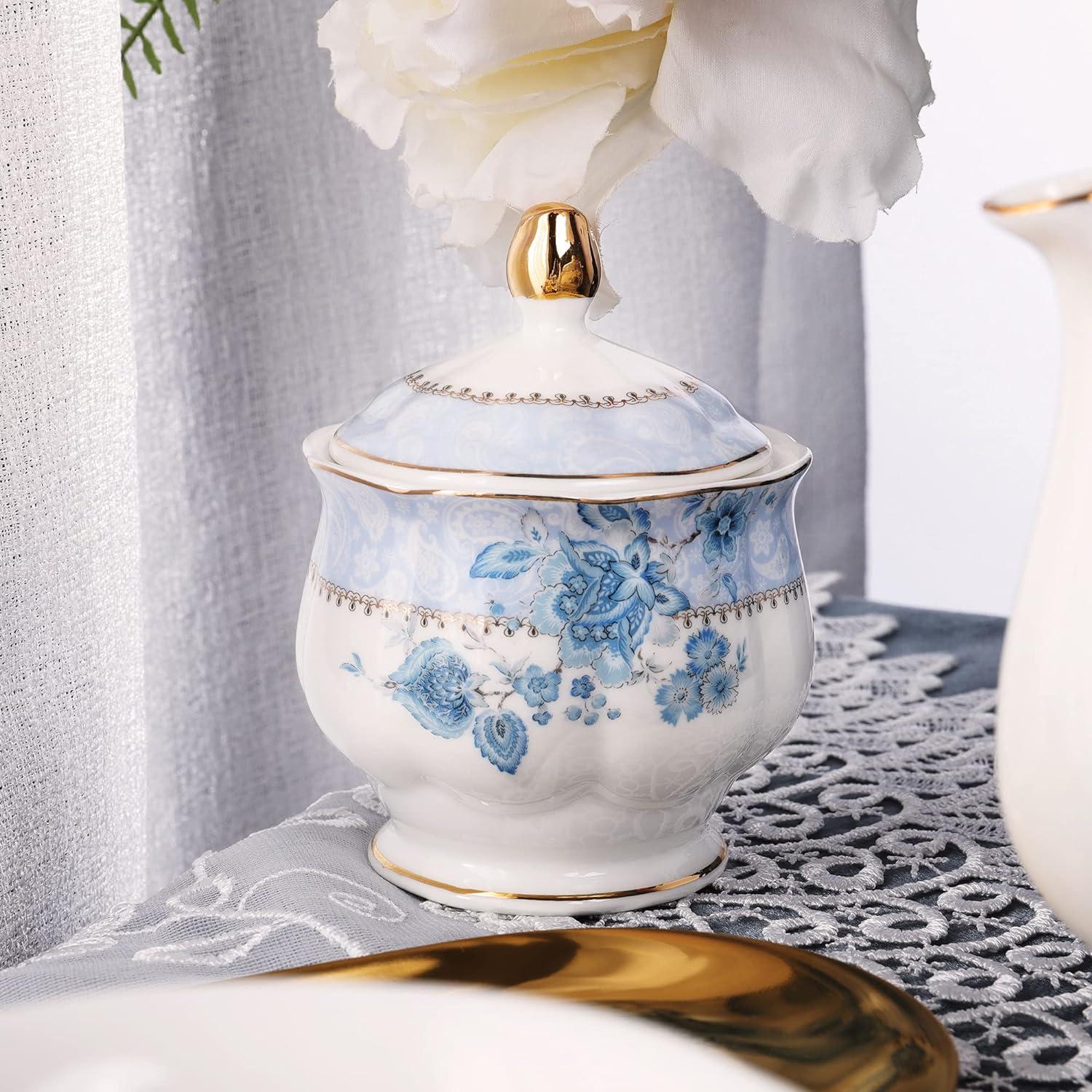 DOFLIC Porcelain Tea Set, Tea Cup and Saucer Set Service for 6, Wedding Tea Set