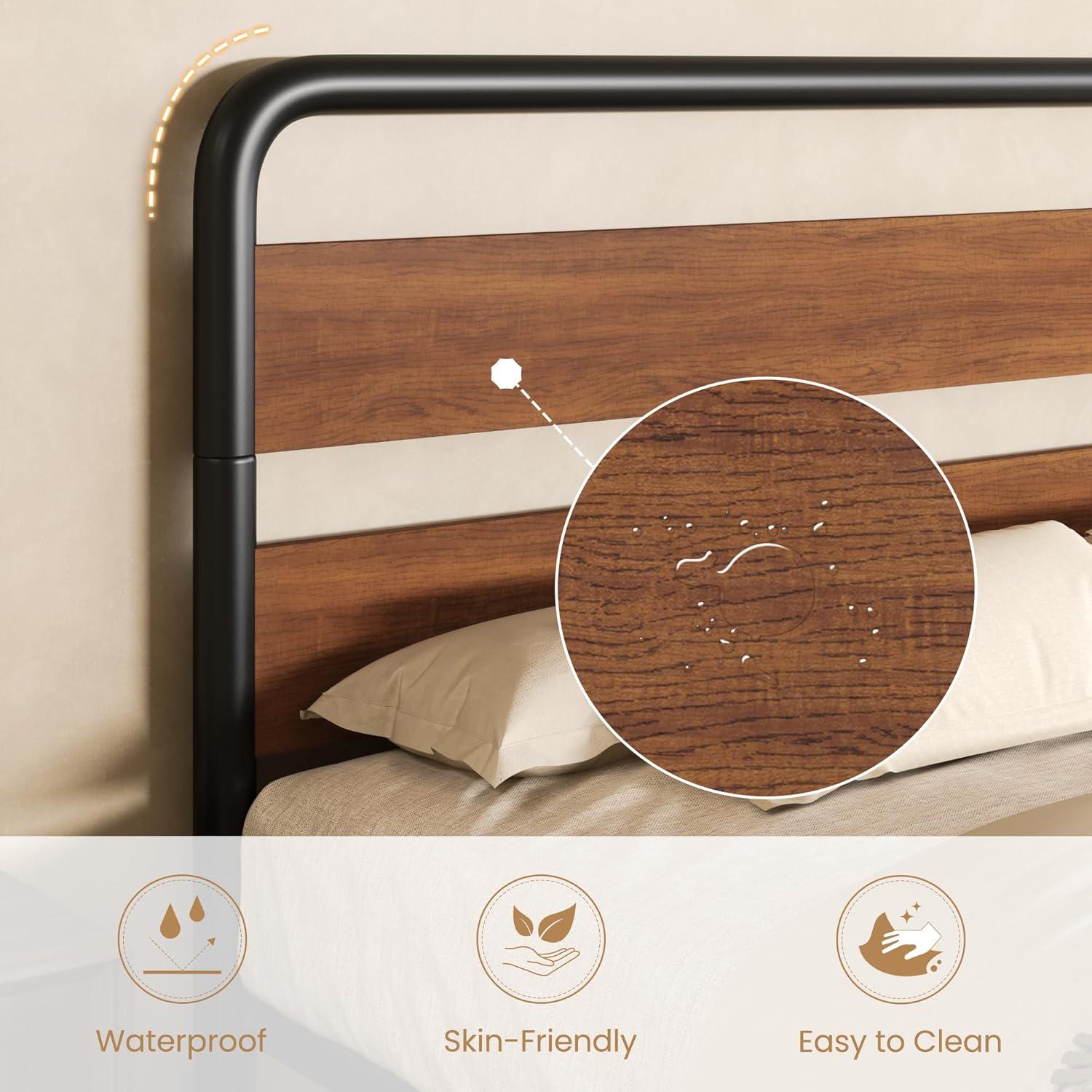 Sha Cerlin Walnut King Size Platform Bed Frame with Wooden Headboard & Underbed Storage, Adult