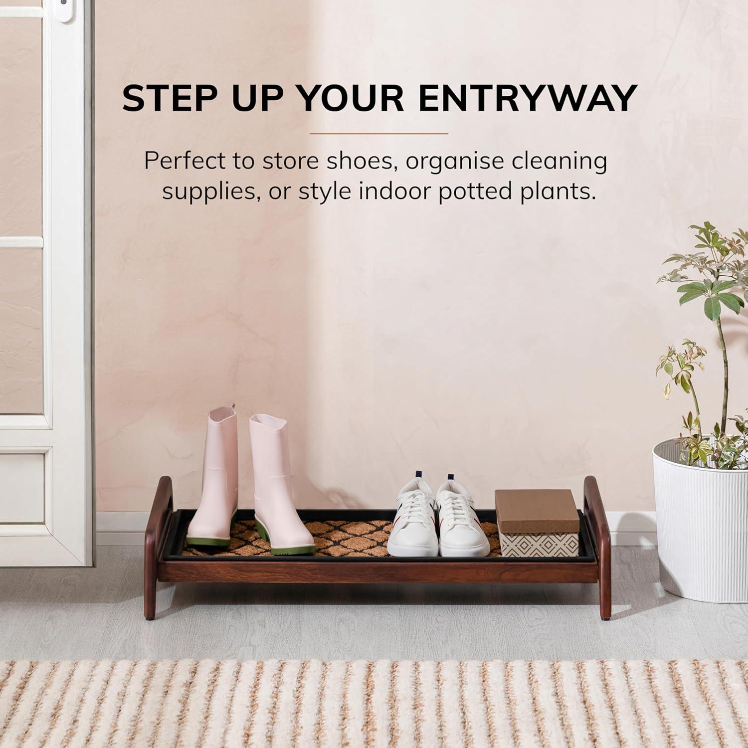 Solid Wood Boot Tray with Non-Slip Base – Waterproof Shoe Storage Cabinet for Entryway, Mudroom & Hallway