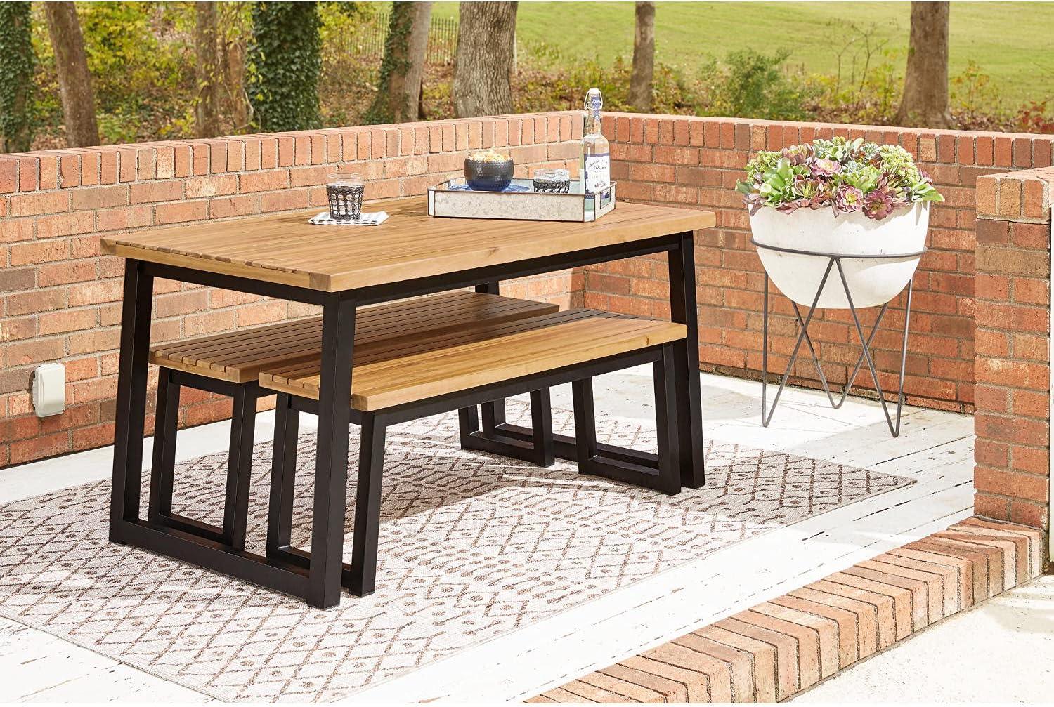 Signature Design by Ashley Casual Town Wood Outdoor Dining Table Set (Set of 3)  Brown/Black