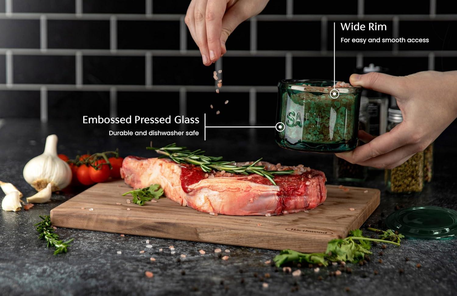 Kook Glass Salt Cellar, with Airtight Lid, 10 Oz, Emerald