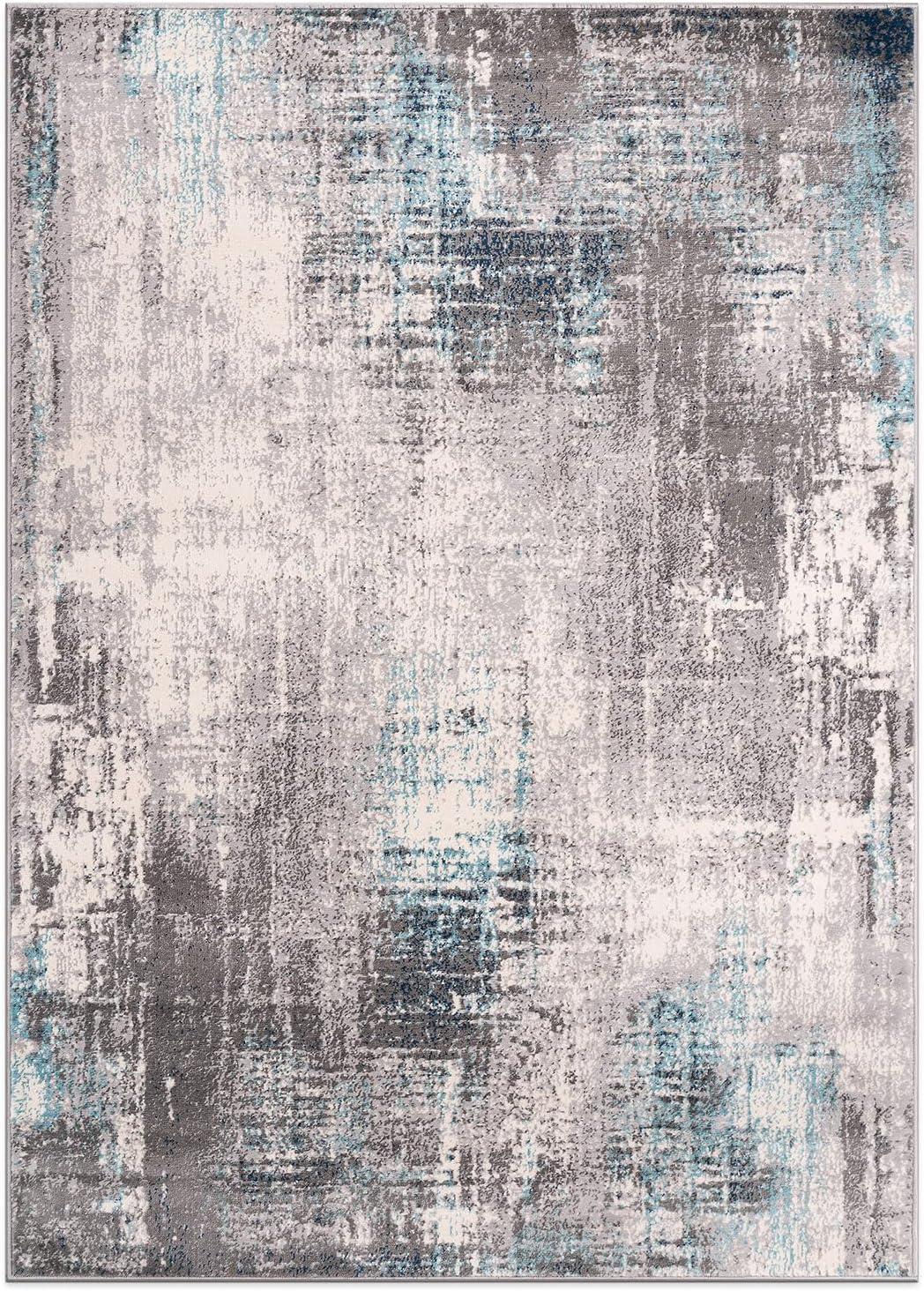 Dublin Blue and Gray Abstract 5' x 7' Synthetic Area Rug