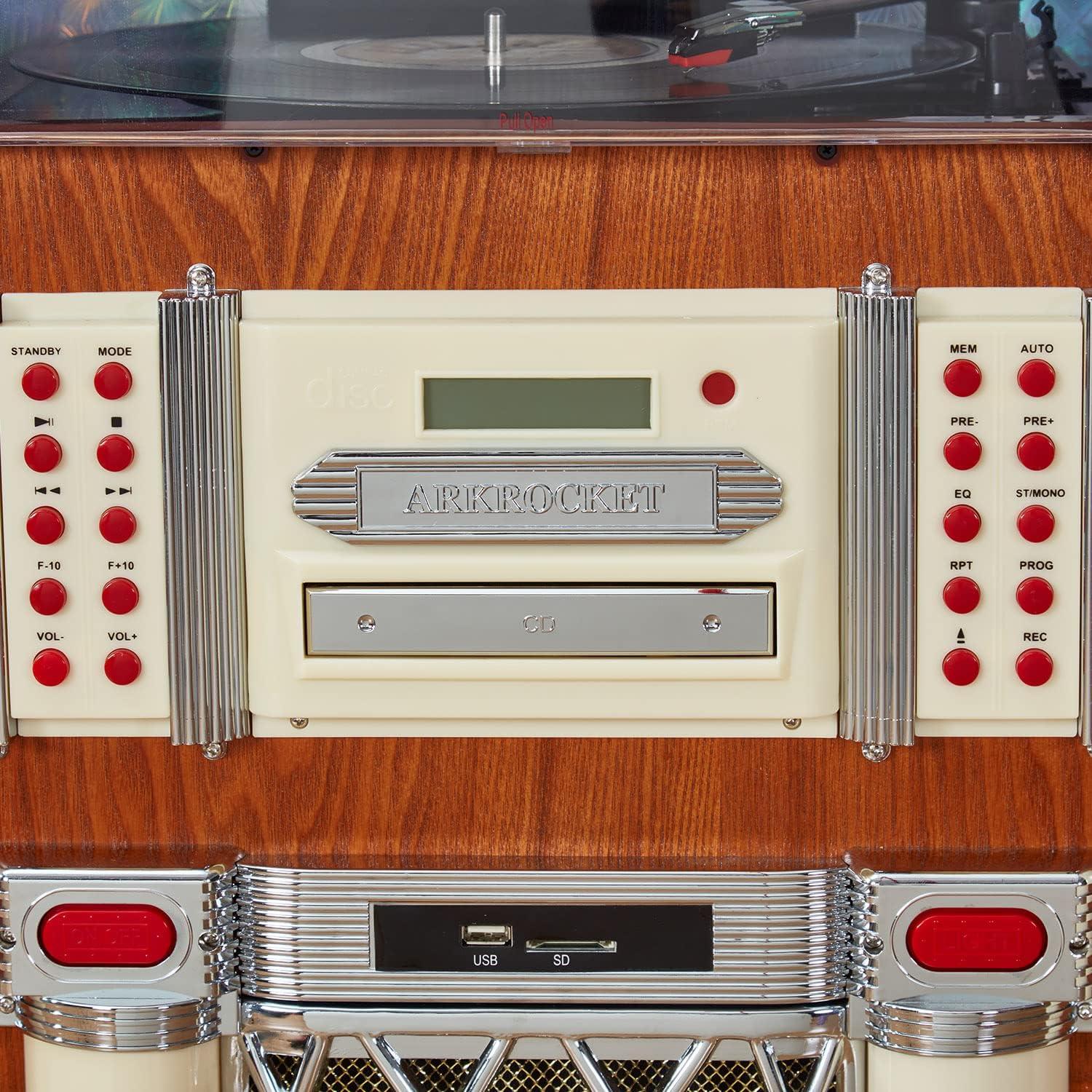 Arkrocket Taurus Jukebox Vinyl Record Player Bluetooth USB SD CD Player Radio Retro Turntable Classic Jukebox (Taurus - Classic)