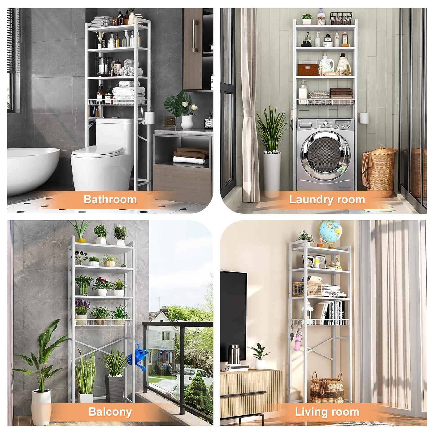 4-Tier Bathroom Organizer Shelf Over Toilet with Adjustable Shelf and Basket