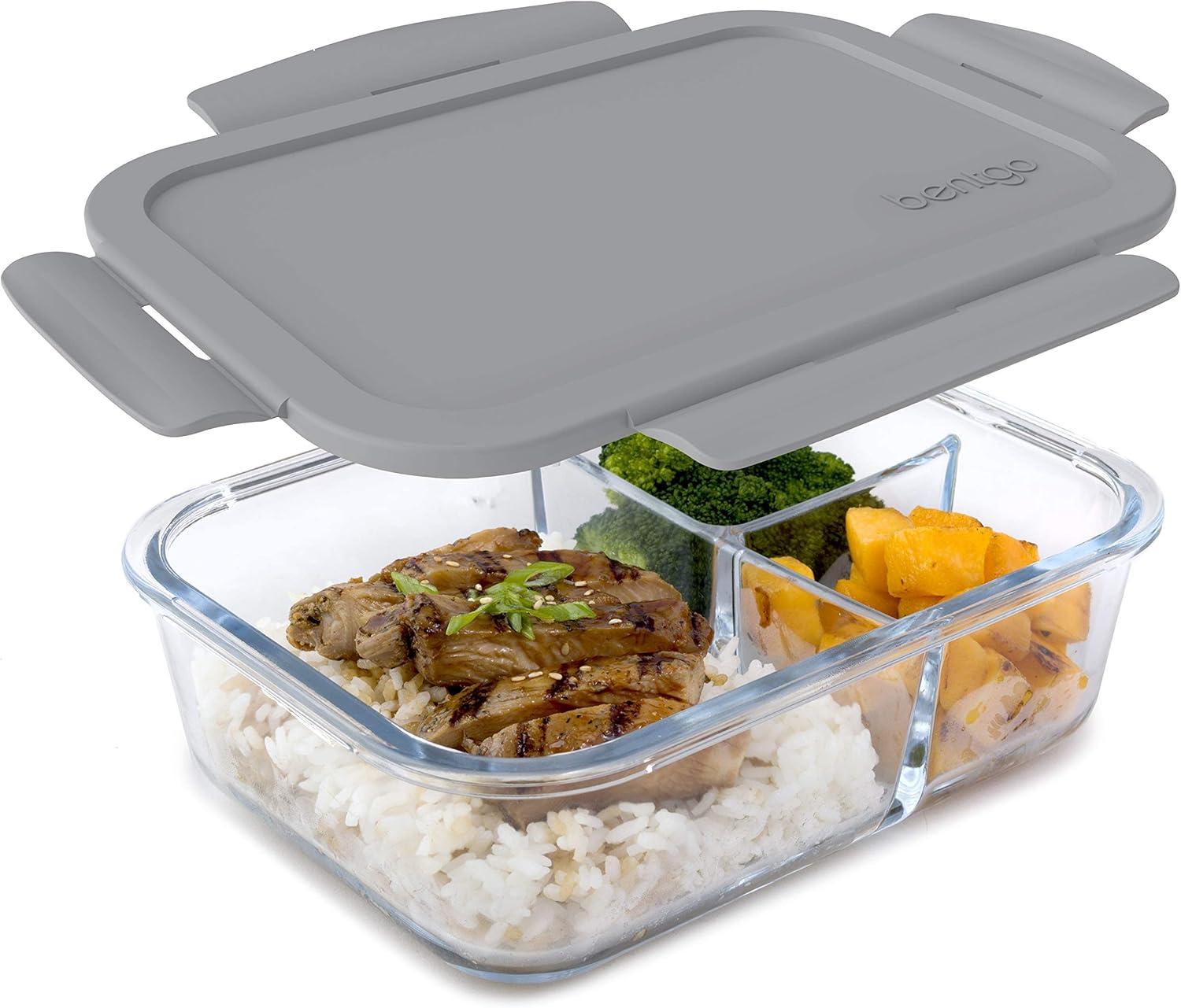 Bentgo 41oz Glass Leak-proof Lunch Box with Plastic Lid - Gray: BPA-Free Food Storage, Stain & Odor-Resistant, Dishwasher Safe