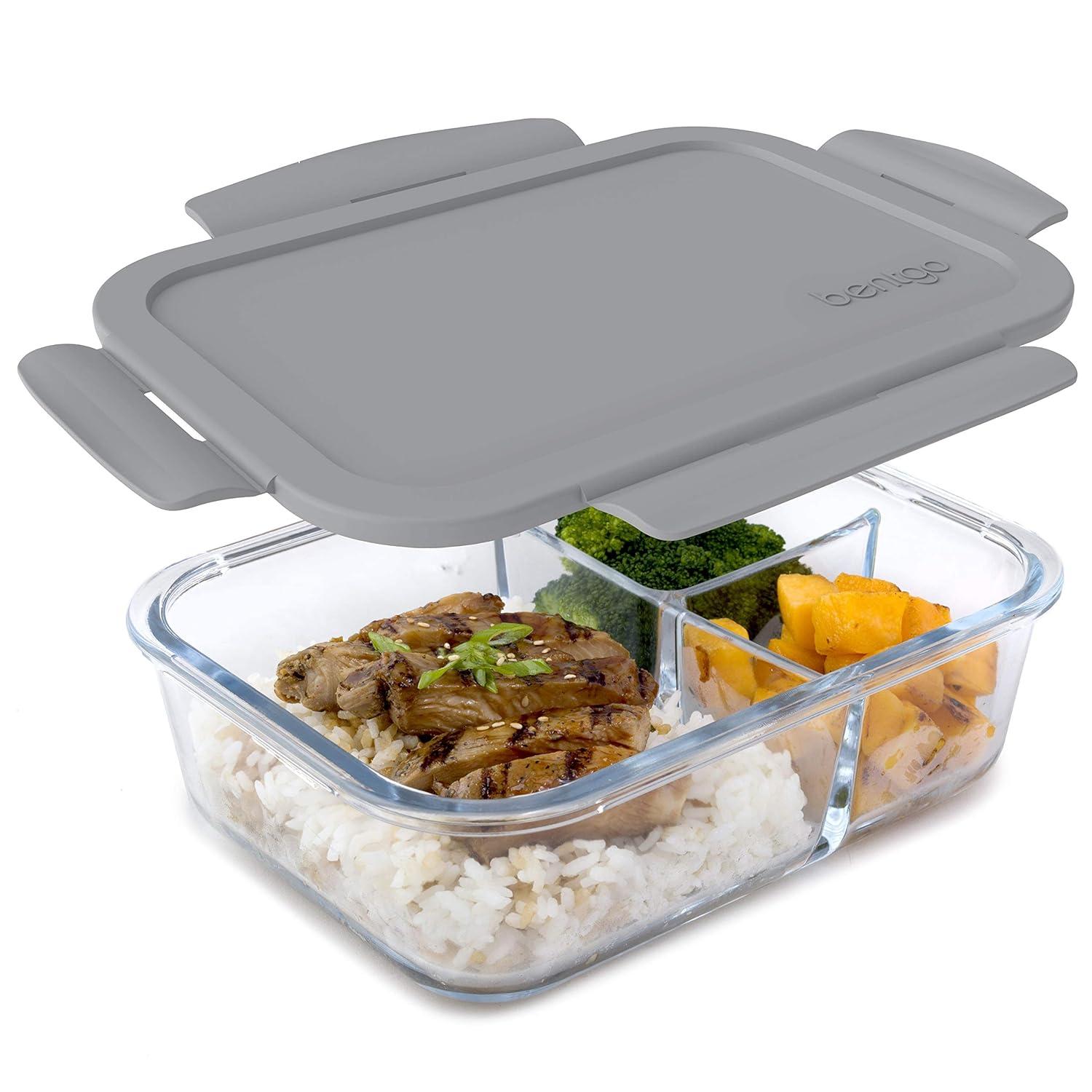 Bentgo 41oz Glass Leak-proof Lunch Box with Plastic Lid - Gray: Food Storage, Stain & Odor-Resistant, Dishwasher Safe