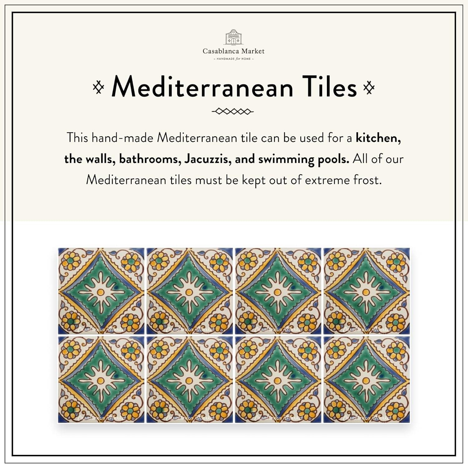 Casablanca Market Mediterranean 4'' x 4'' Hand Painted Ceramic Decorative Accent Tile